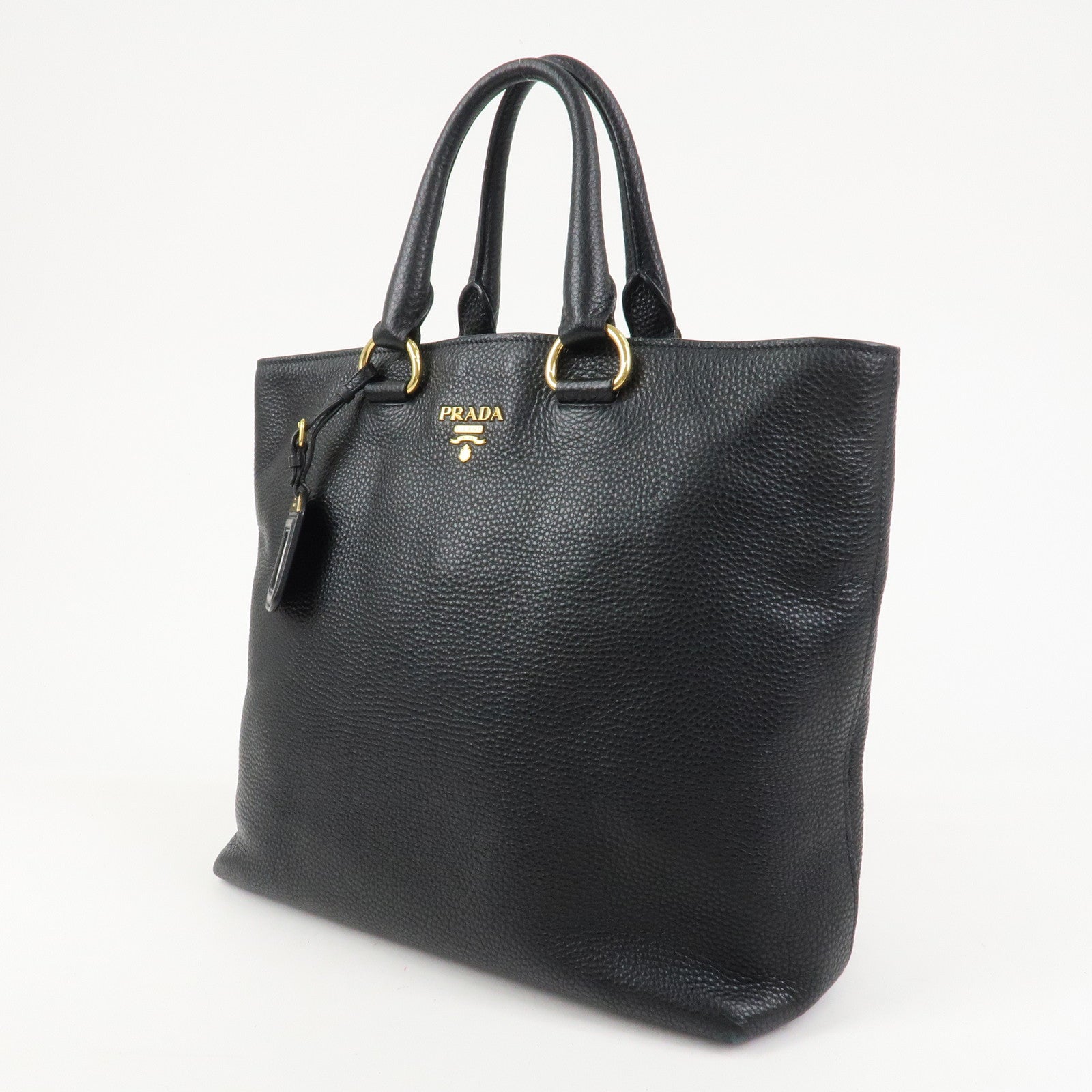 PRADA Vitello Daino Leather 2Way Tote Bag Shoulder Bag Black BN1713