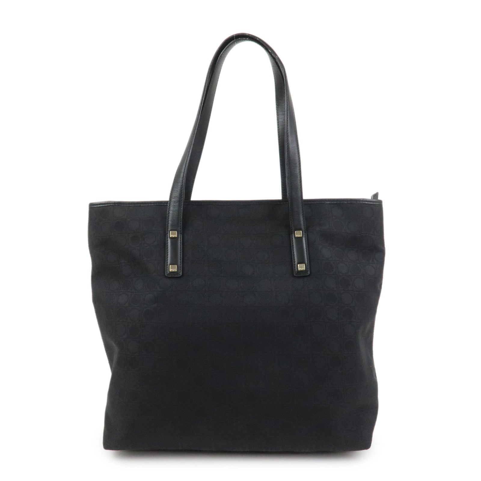 Ferragamo Gancini Canvas Leather Tote Bag Black AAU-21-2812