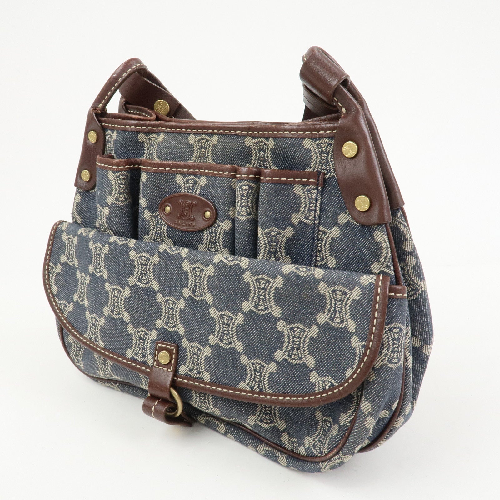 CELINE Macadam Logo Canvas Leather Shoulder Bag Crossbody Bag Denim