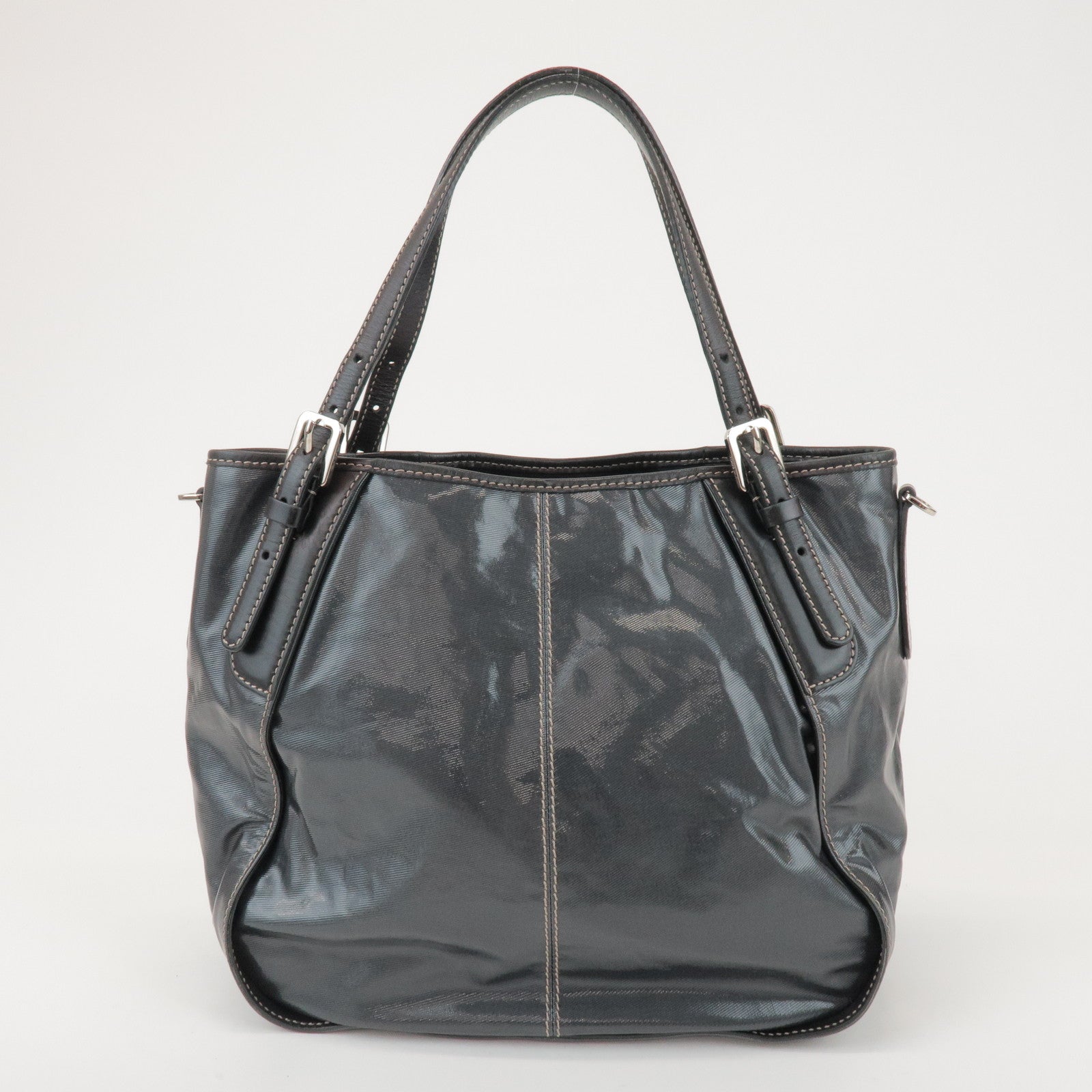 TOD'S PVC Coated Canvas Leather Tote Bag Hand Bag Black