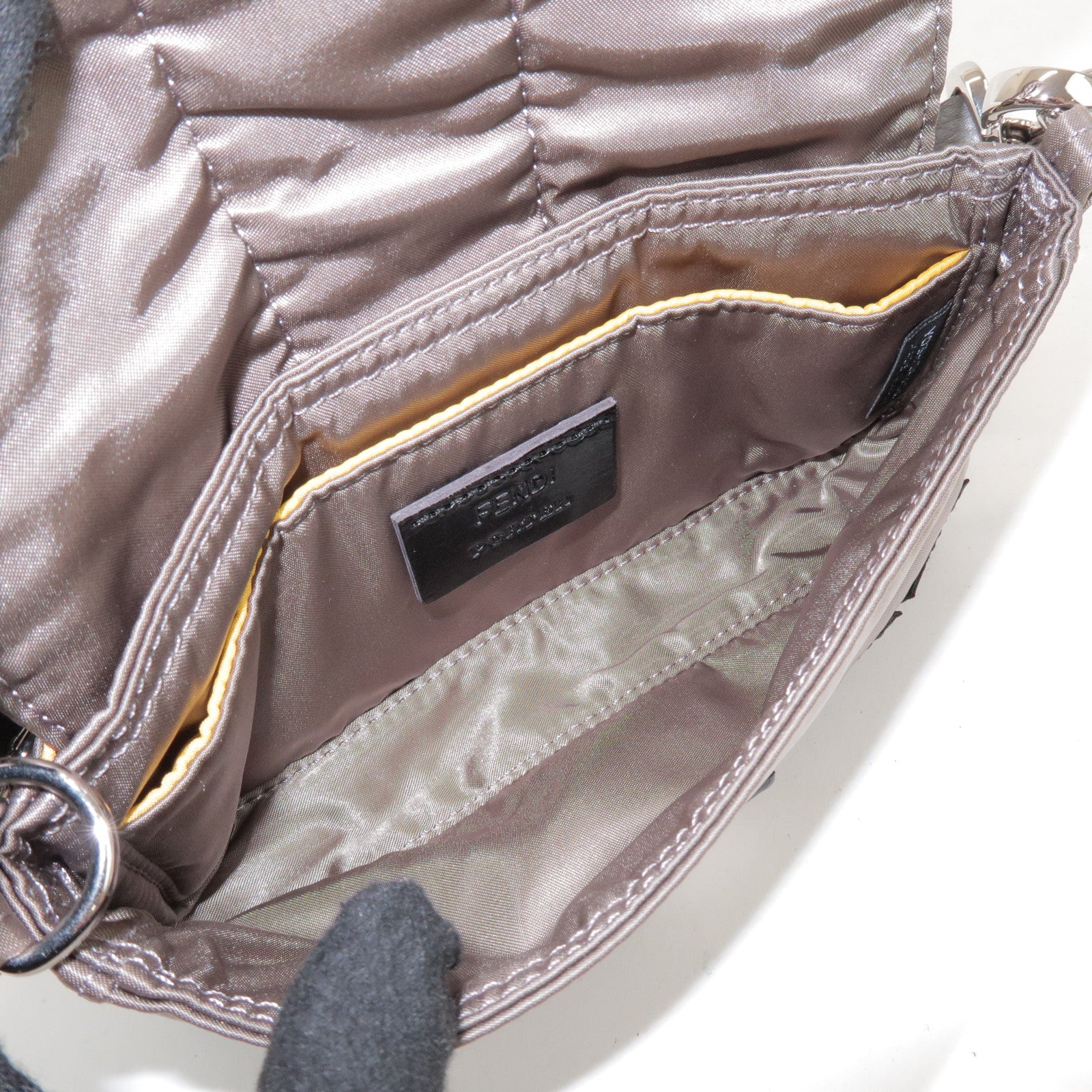 FENDI × PORTER Nylon Leather Baguette Mini 2WAY Bag Grey 7AS138