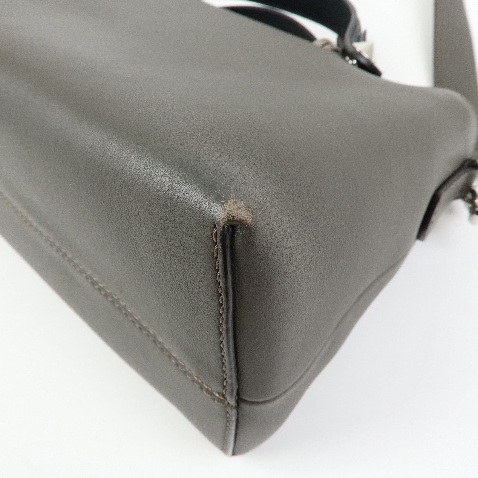 FENDI By The Way Medium Leather 2Way Bag Hand Bag Gray 8BL146
