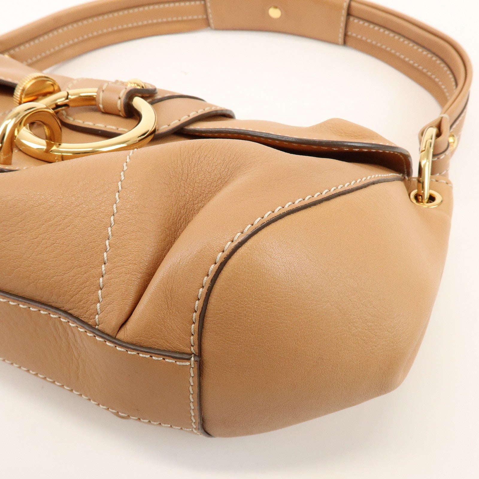 TOD'S Leather Hand Bag Shoulder Bag Circle Lock Light Brown
