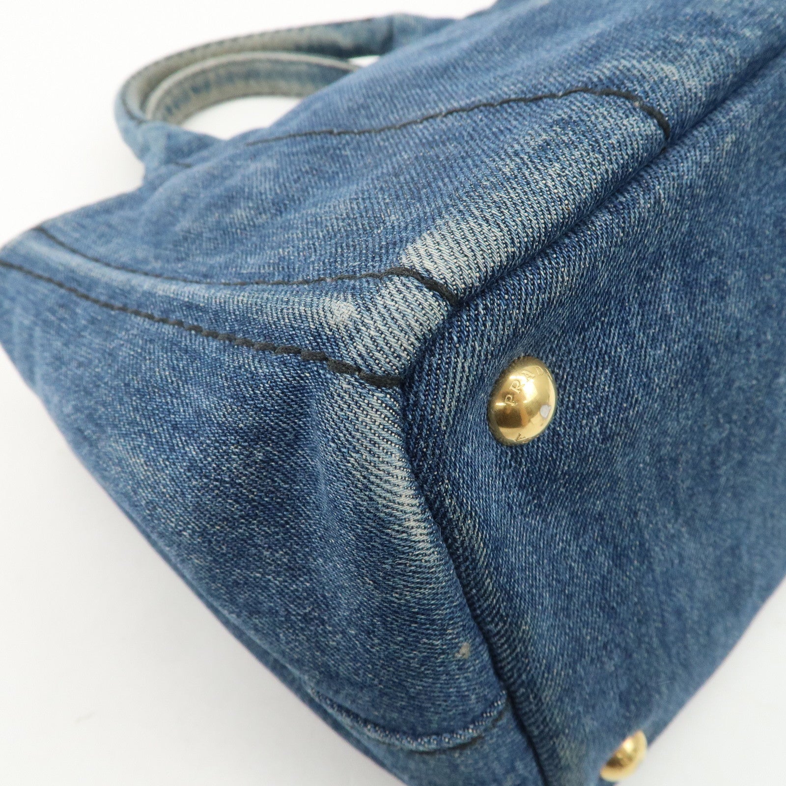 PRADA Canapa Mini Canvas Denim 2Way Shoulder Hand Bag Blue B2439G