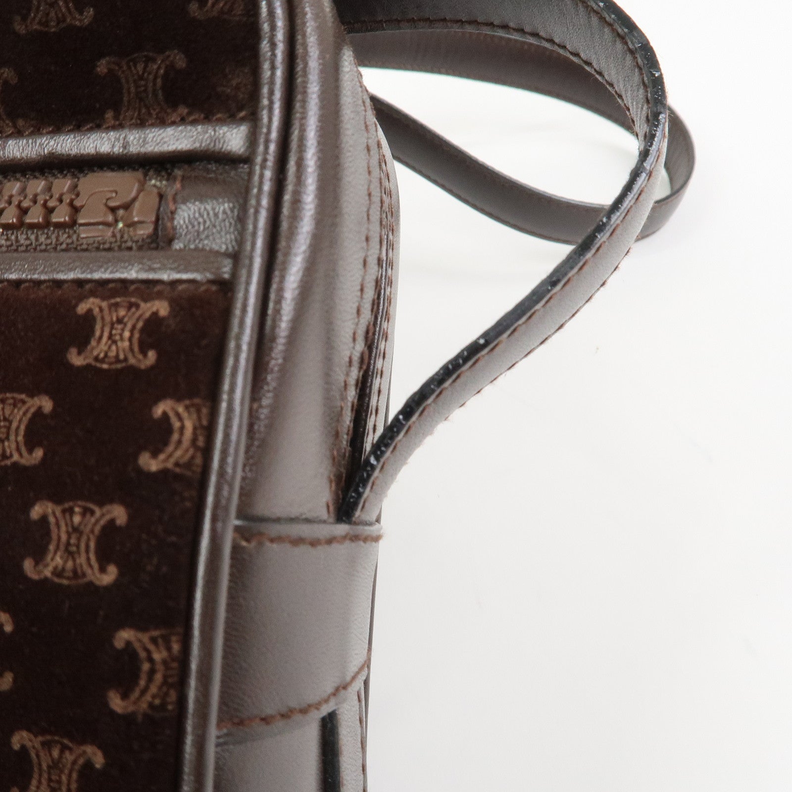 CELINE Macadam Suede Leather Shoulder Bag Crossbody Bag Brown