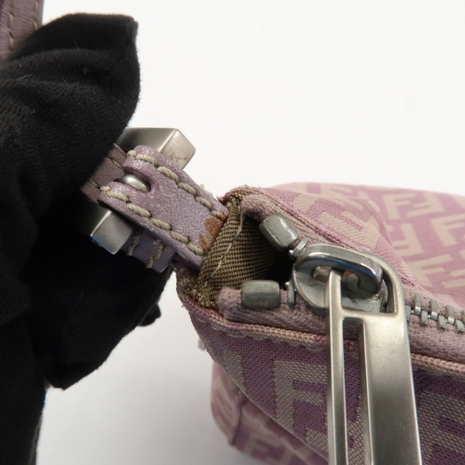 FENDI Zucchino Canvas Leather Shoulder Bag Pink 8BR267 Used