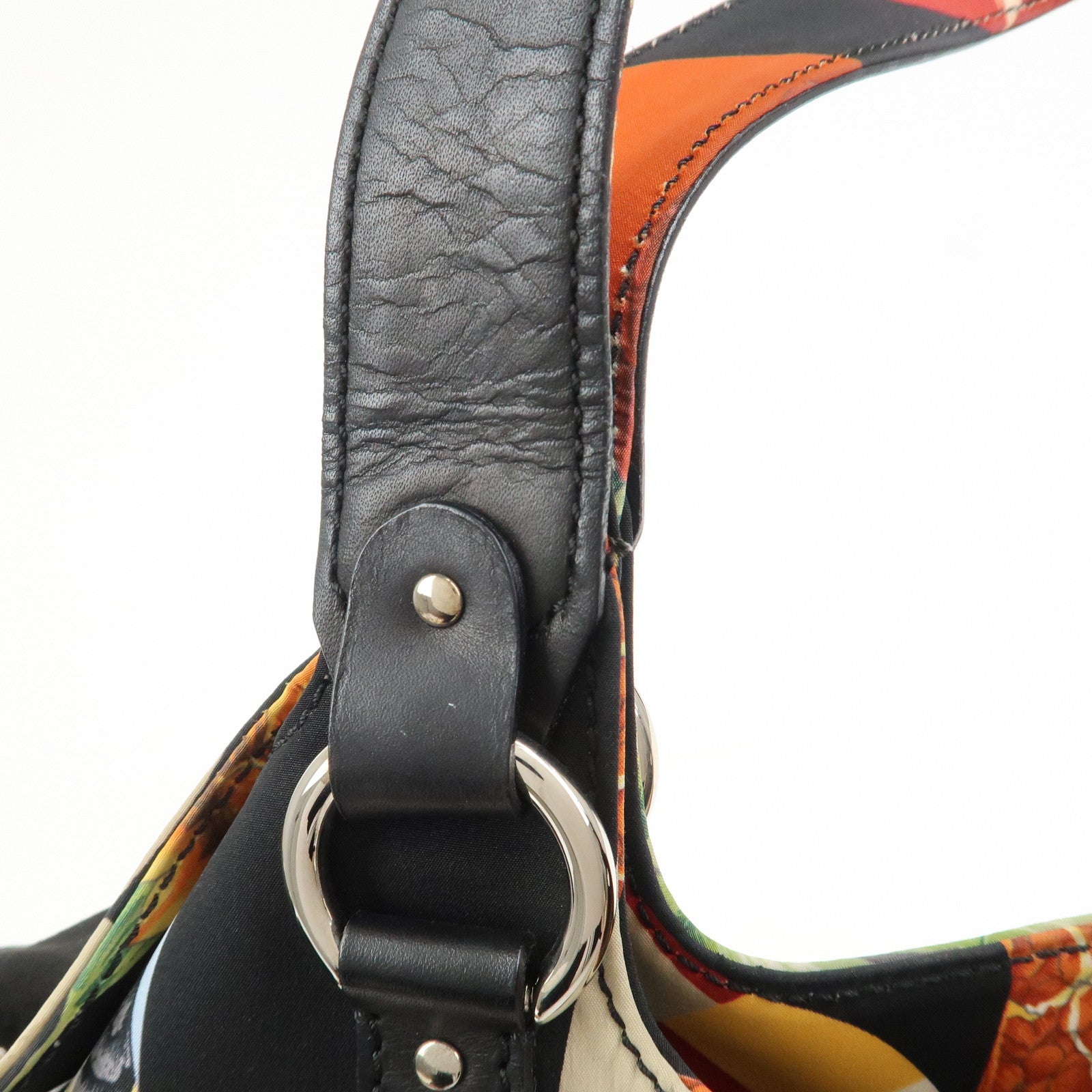 Ferragamo Nylon Leather Hand Bag Shoulder Bag Black Multicolor