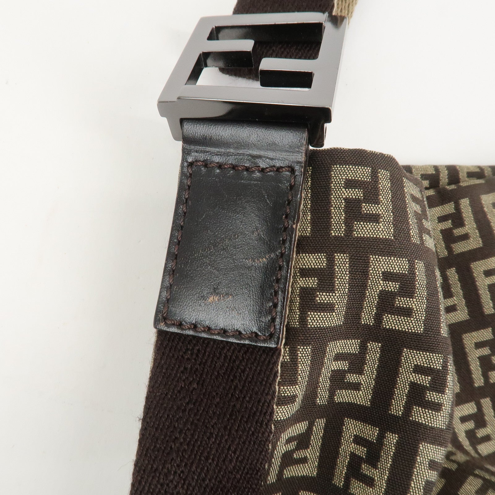 FENDI Zucchino Canvas Shoulder Bag Crossbody Bag Brown 8BR318