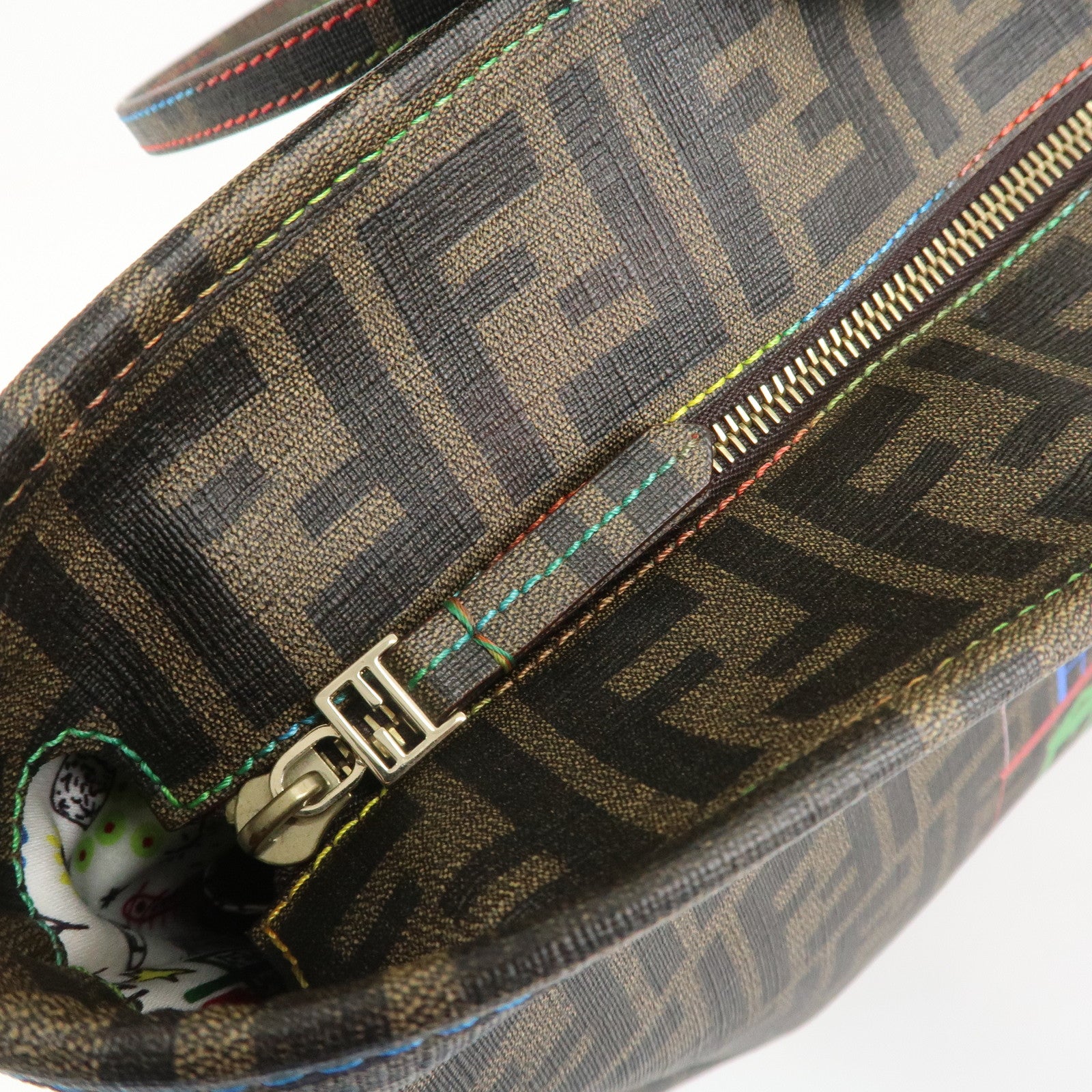 FENDI Zucca PVC Canvas Tote Bag Shoulder Bag Brown Black 8BH199