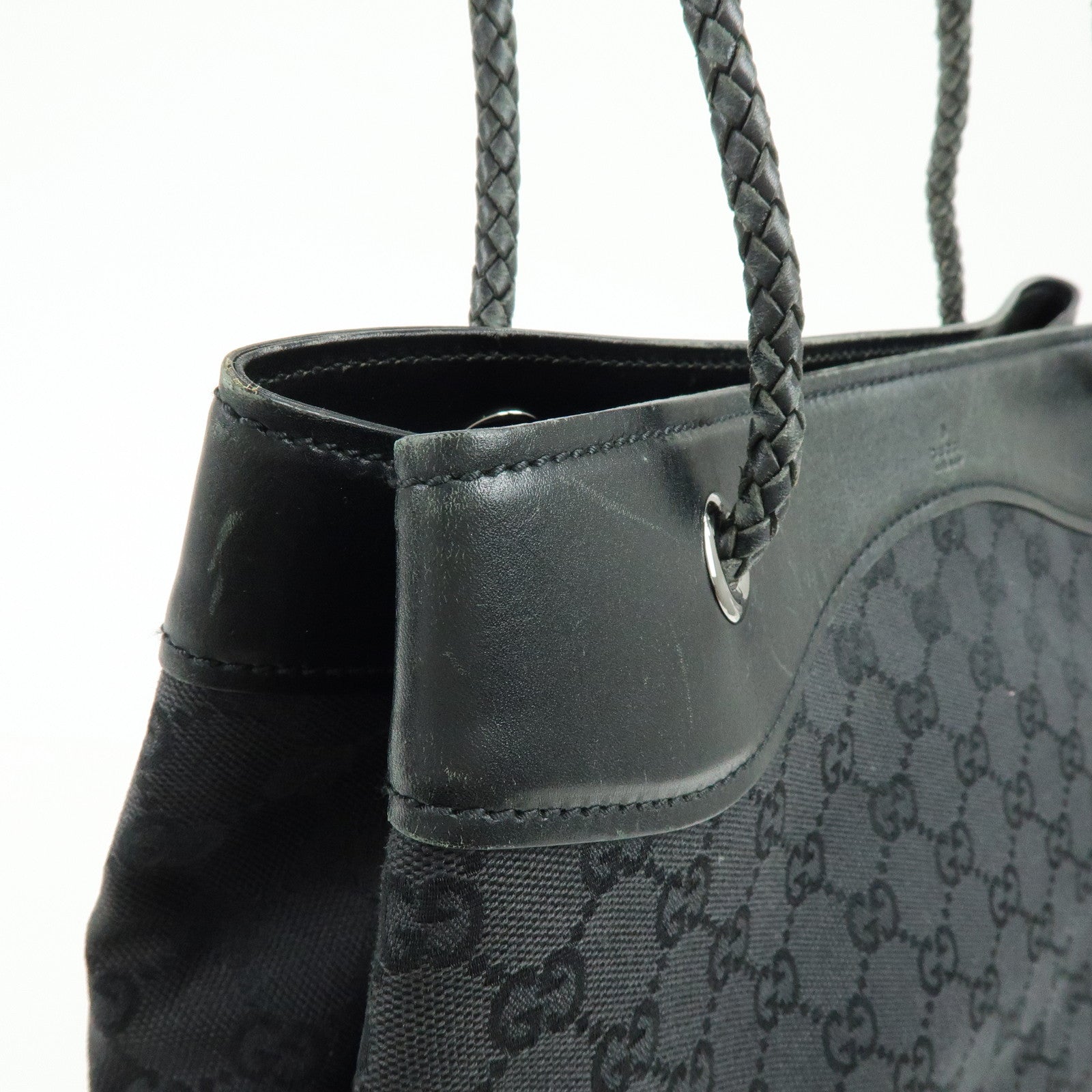 GUCCI GG Canvas Leather Tote Bag Shoulder Bag Black 109141