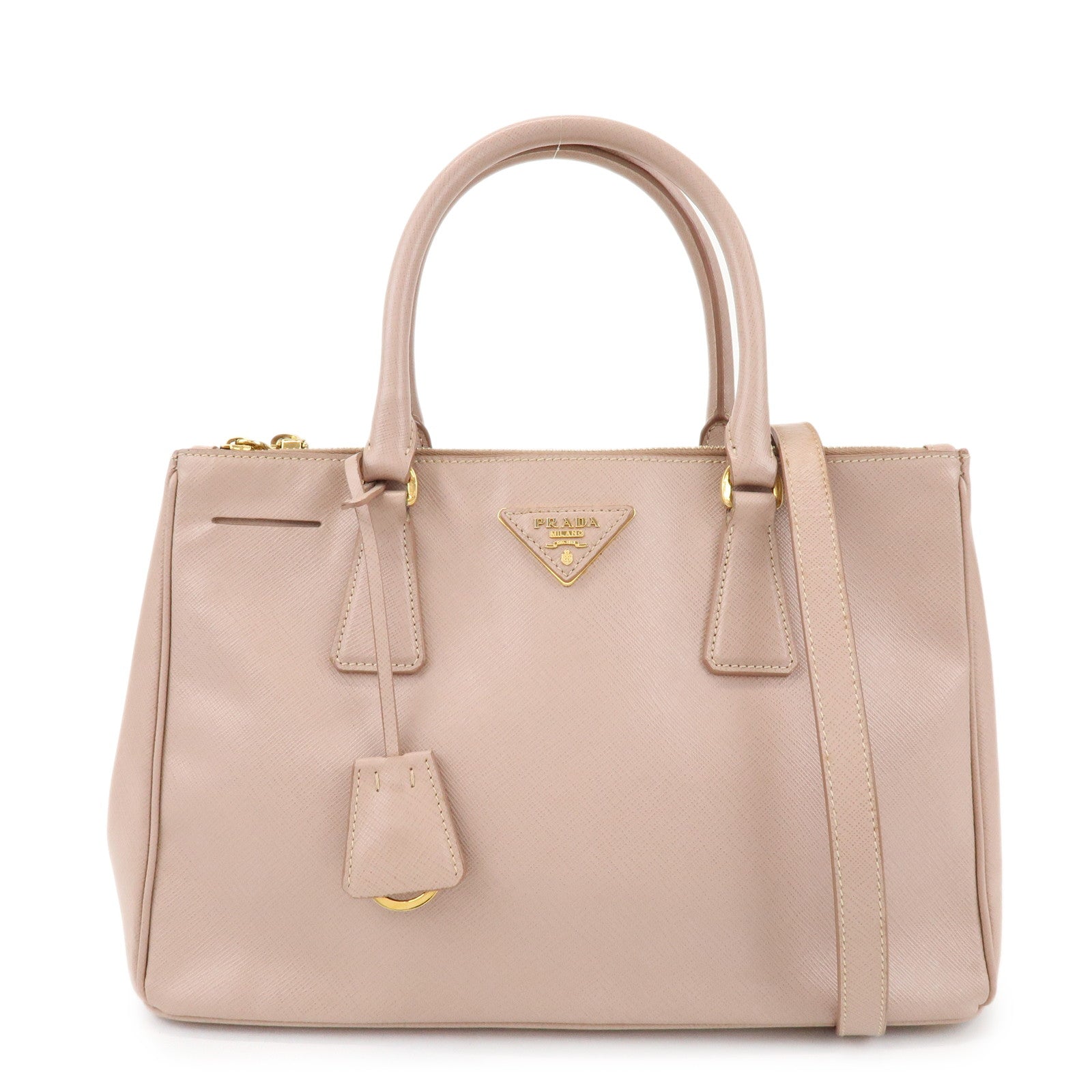 PRADA Traingle Logo Galleria 2Way Bag Hand Bag Pink Beige1BA863