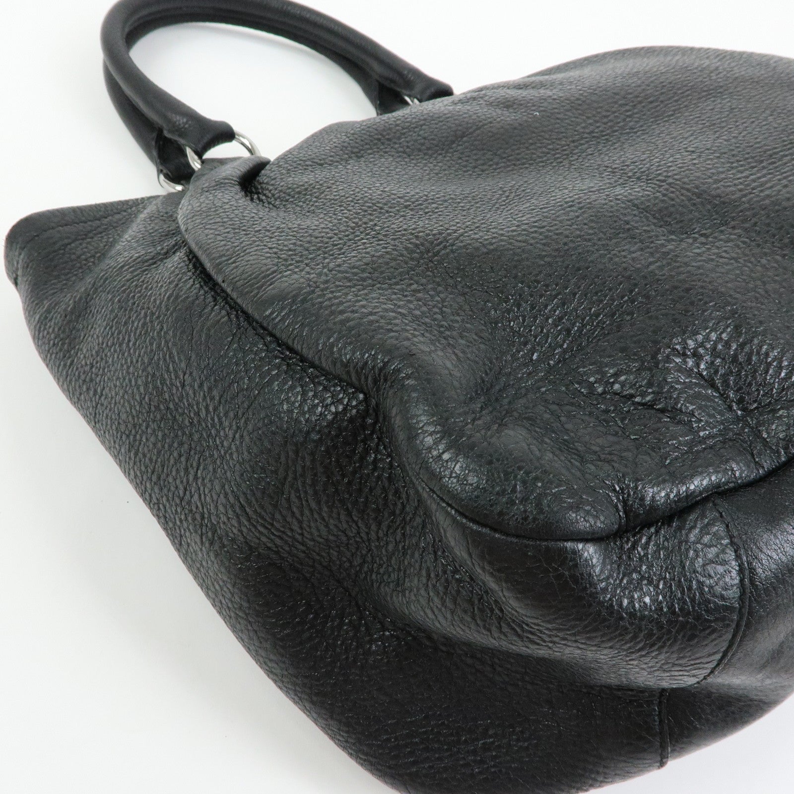 PRADA Logo Leather Tote Bag Shoulder Bag Hand Bag Black