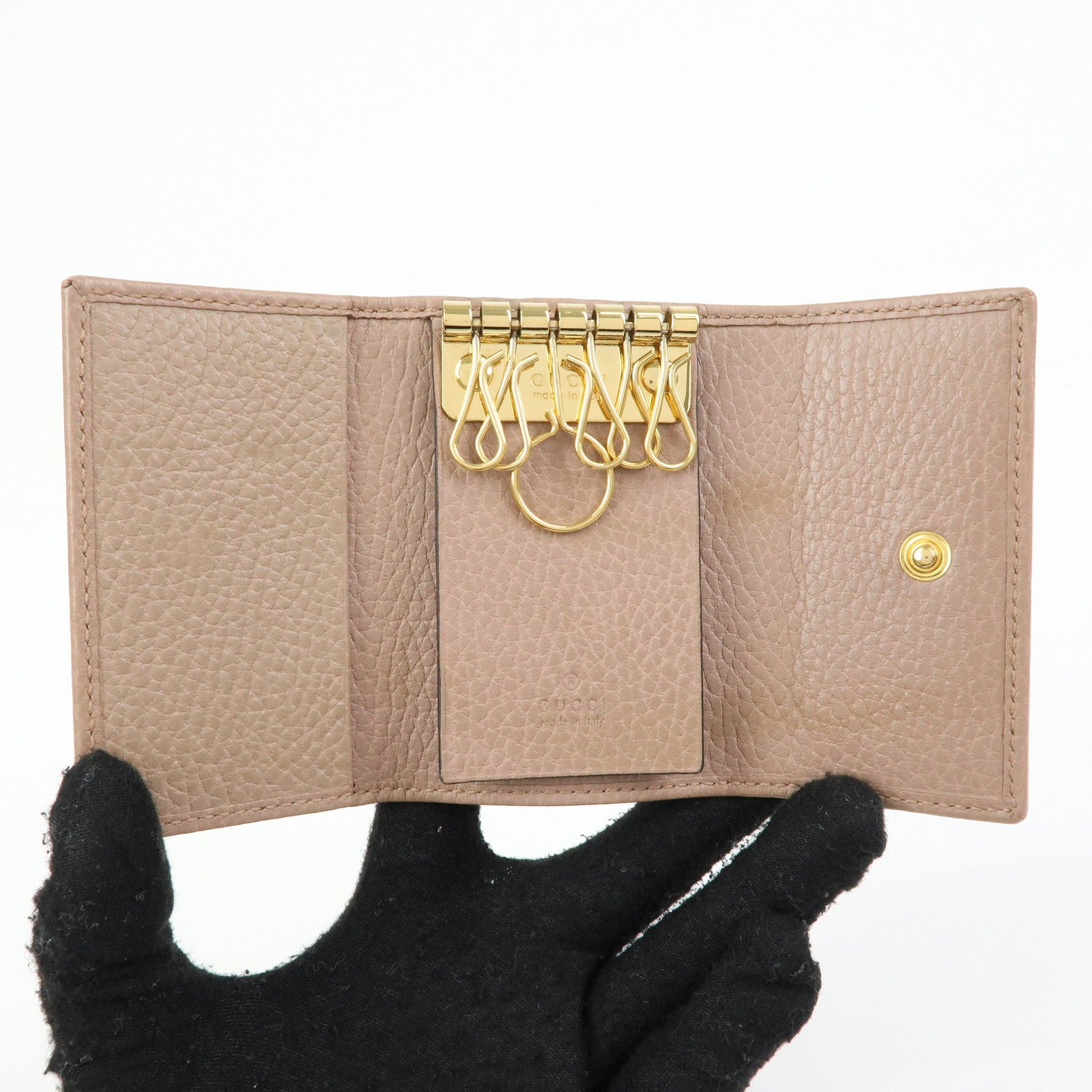 GUCCI GG Marmont Leather 6 Ring Key Case Pink Beige 156118