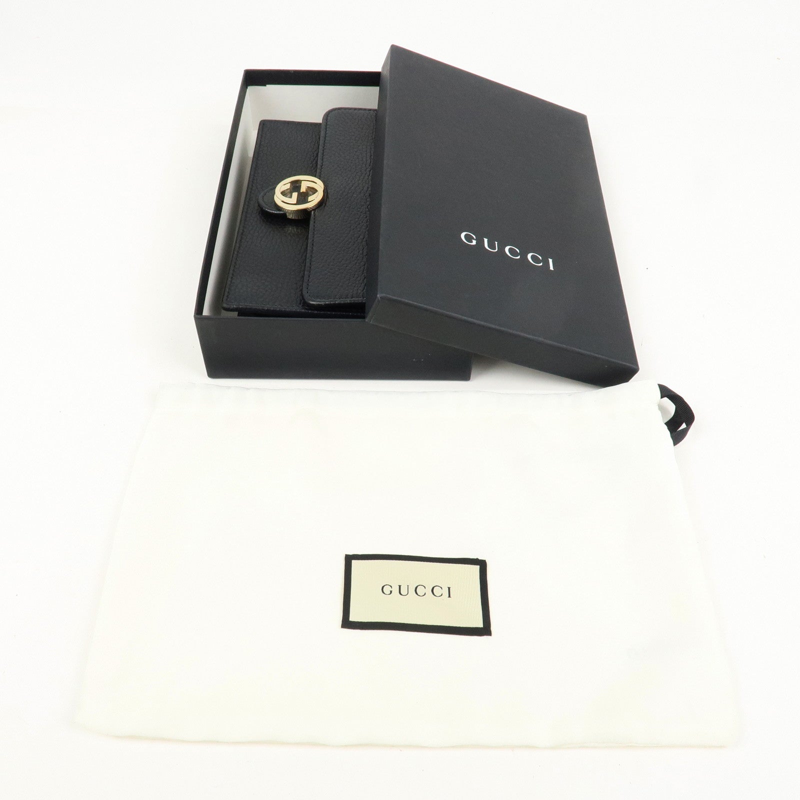 GUCCI Interlocking G Leather Chain Shoulder Bag Black 615523