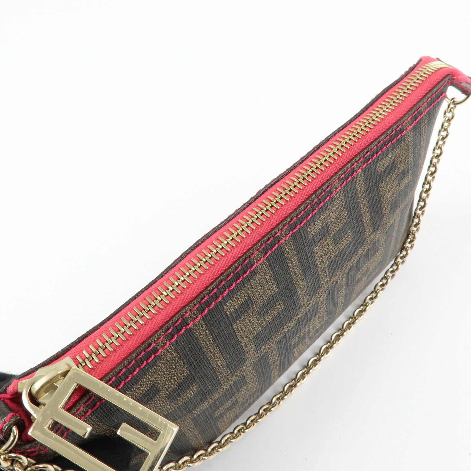 FENDI Zucca Print PVC Canvas Chain Accessory Pouch Brown 8BR592