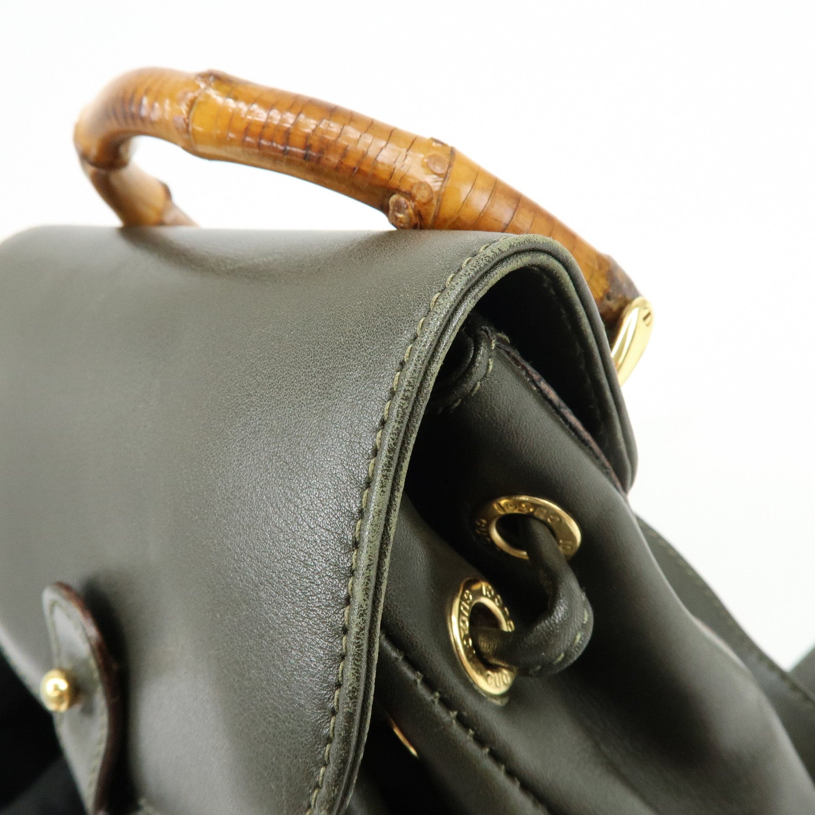GUCCI Bamboo Leather Backpack Rucksack Khaki 003・1705・0030