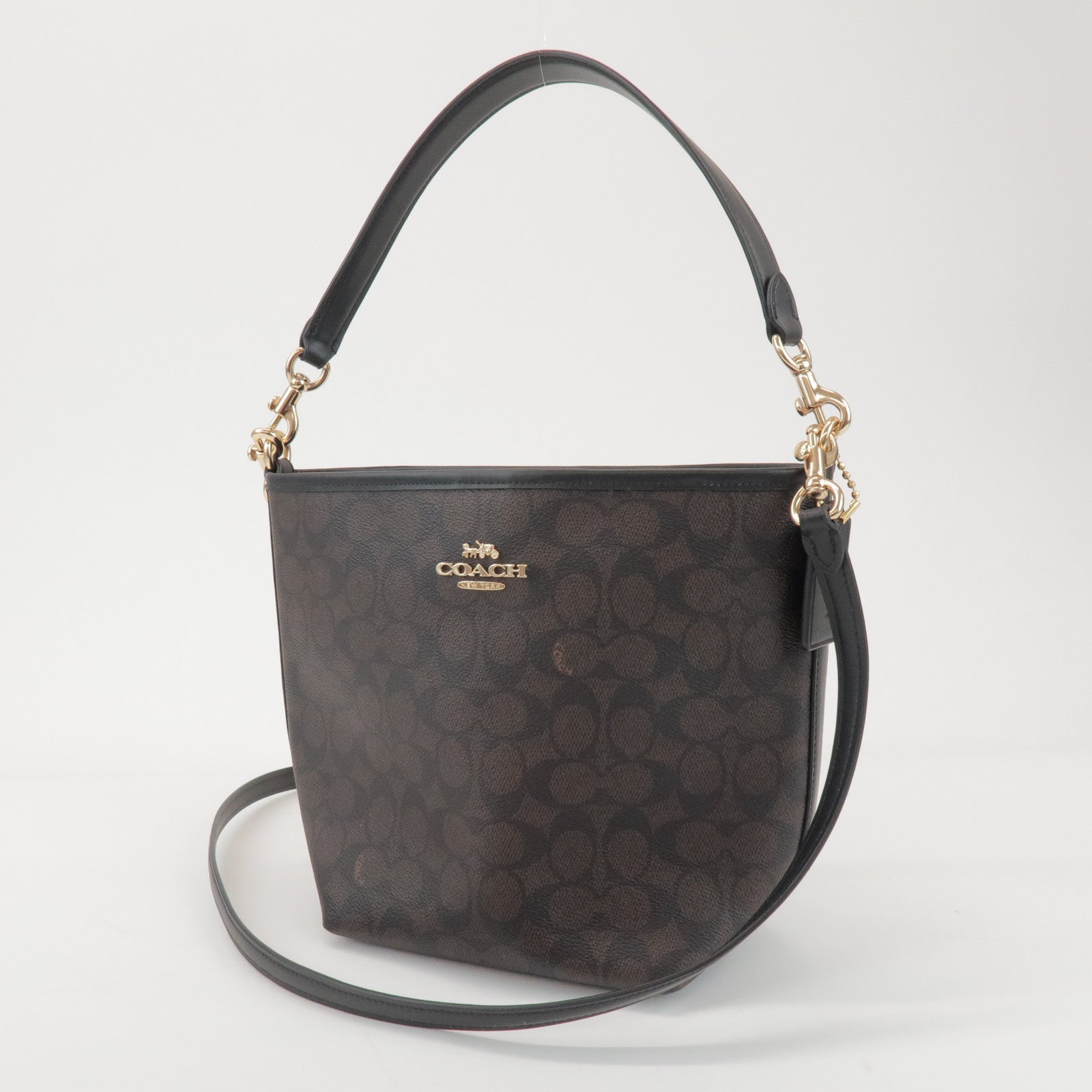 COACH Signature City PVC Leather 2Way Shoulder Bucket Bag Brown