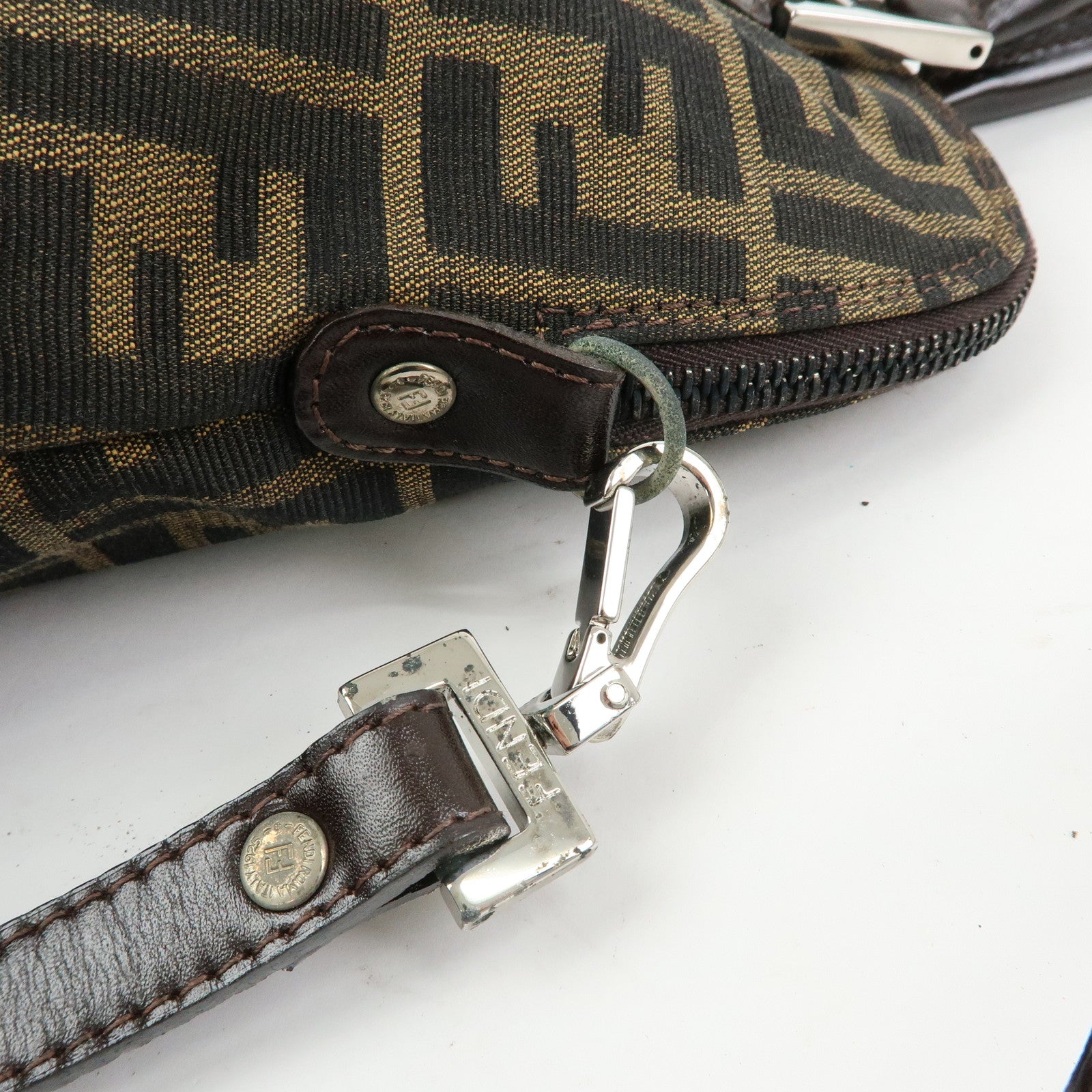FENDI Zucca Jacquard Canvas Leather 2Way Bag Hand Bag Brown