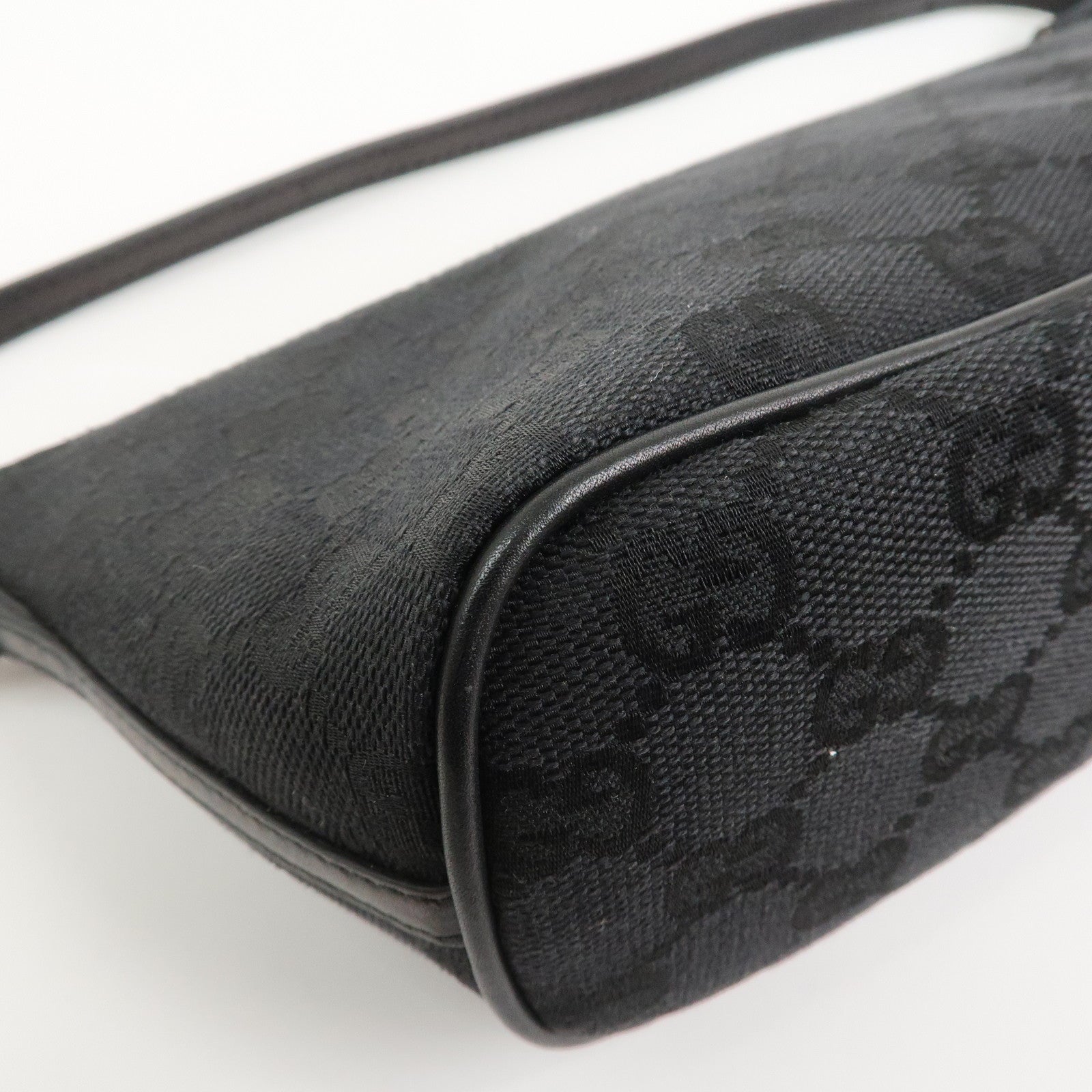 GUCCI Boat Bag GG Canvas Leather Hand Bag Black 07198