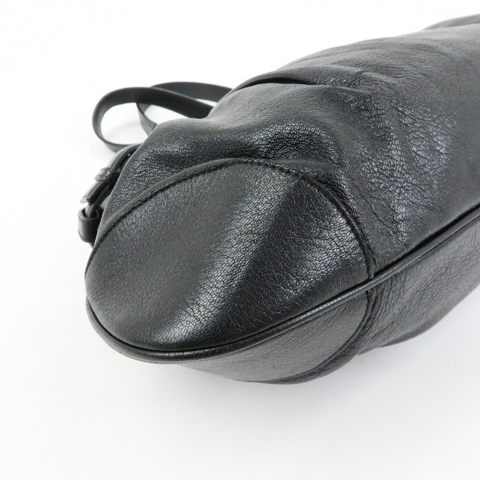 Ferragamo Gancini Leather Wood Shoulder Bag Hand Bag Black Brown