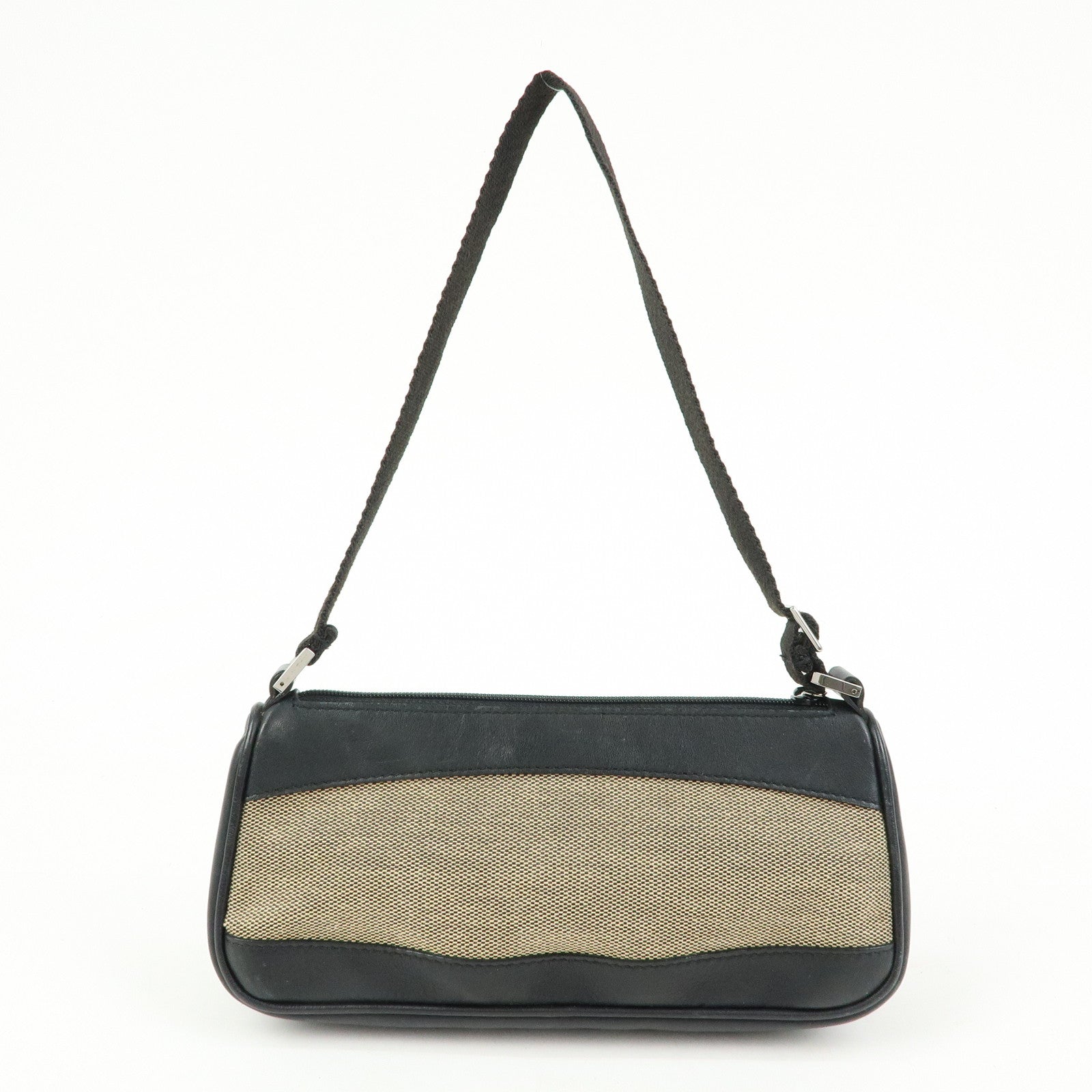 GUCCI Logo Canvas Leather Small Hand Bag Black Beige 92820