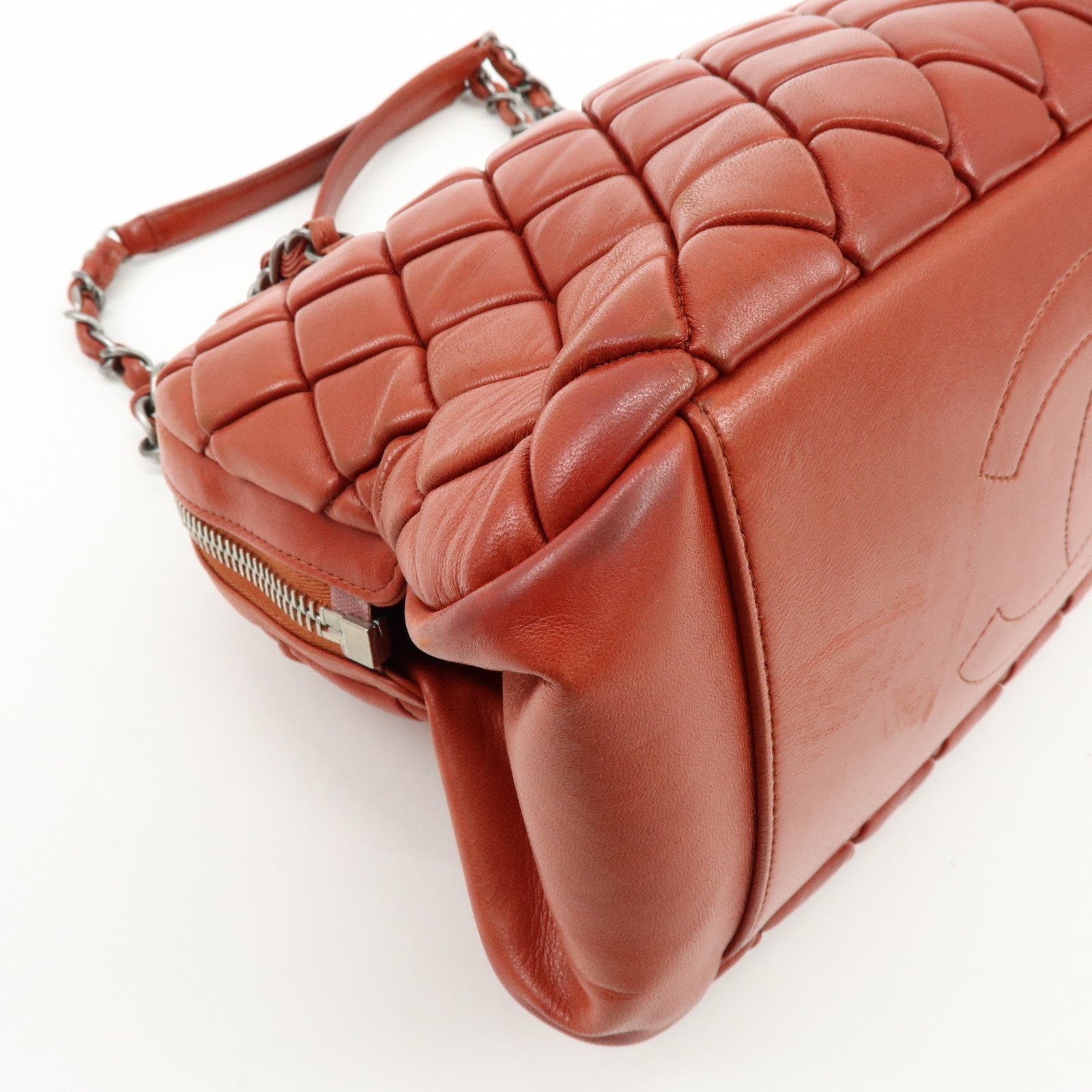 CHANEL Matelasse COCO Mark Lamb Skin Shoulder Bag Red
