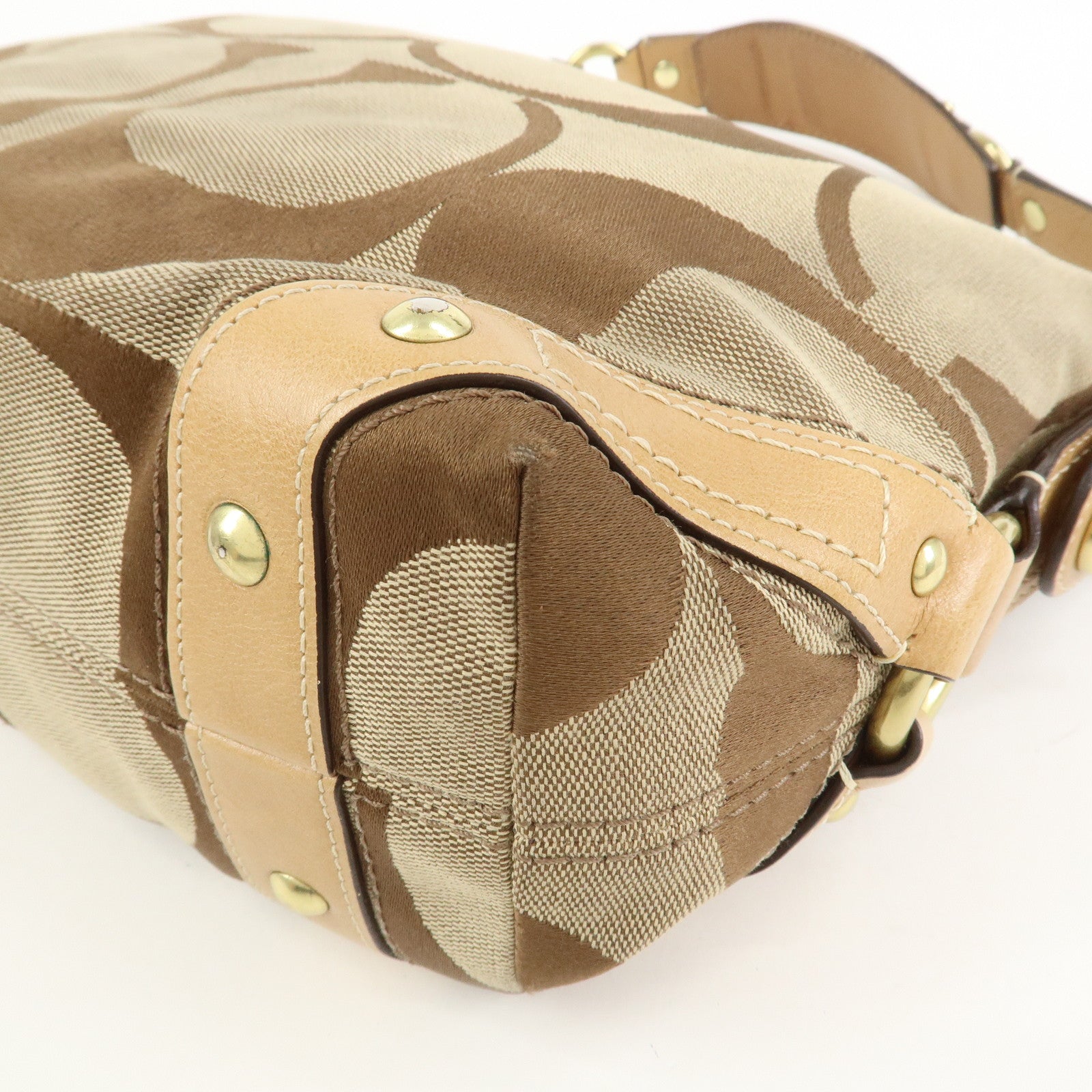 COACH Signature Canvas Leather Shoulder Hand Bag Beige