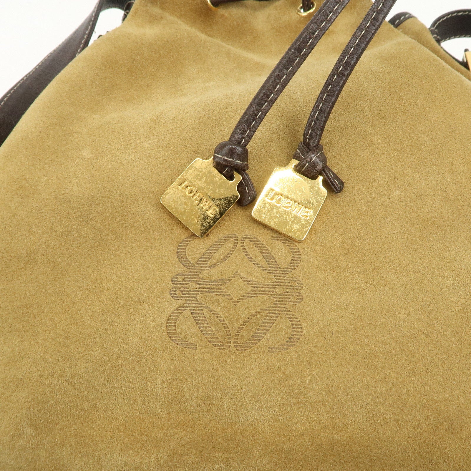 LOEWE Anagram Logo Suede Leather Shoulder Bag Brown