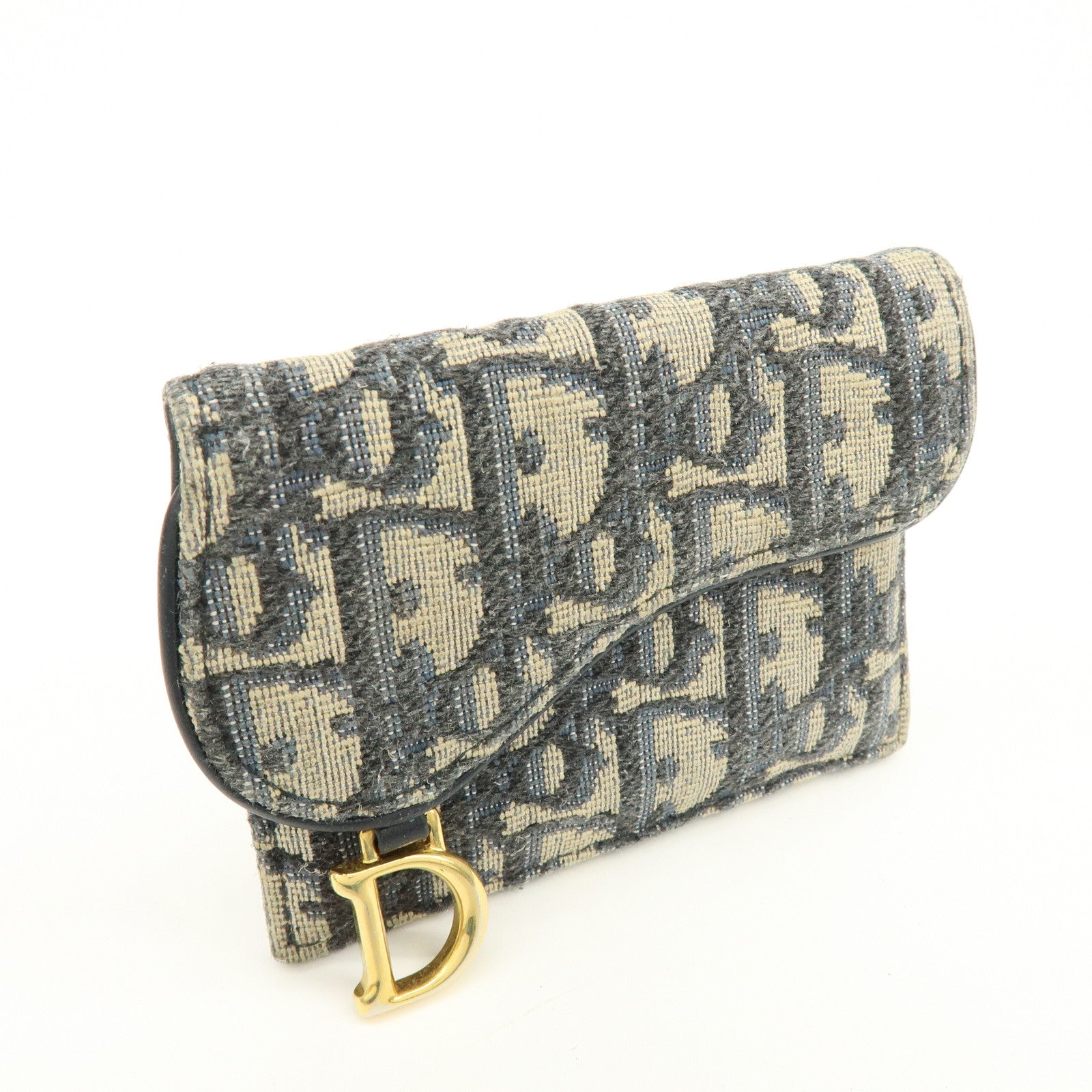 Christian Dior Trotter Saddle Jaquard Canvas Card Case Navy