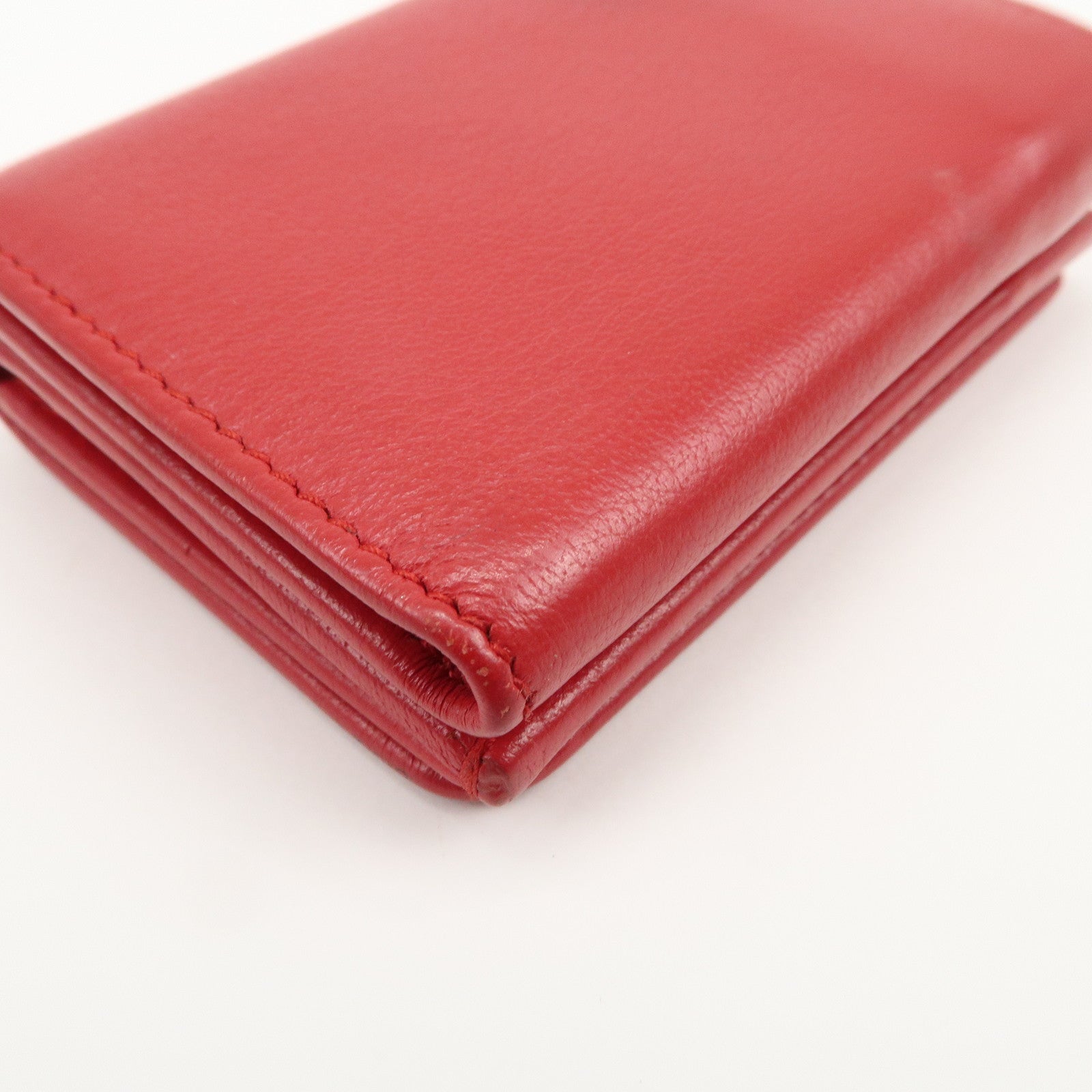 BALENCIAGA CASH Leather Mini Tri-fold Compact Wallet Red 593813
