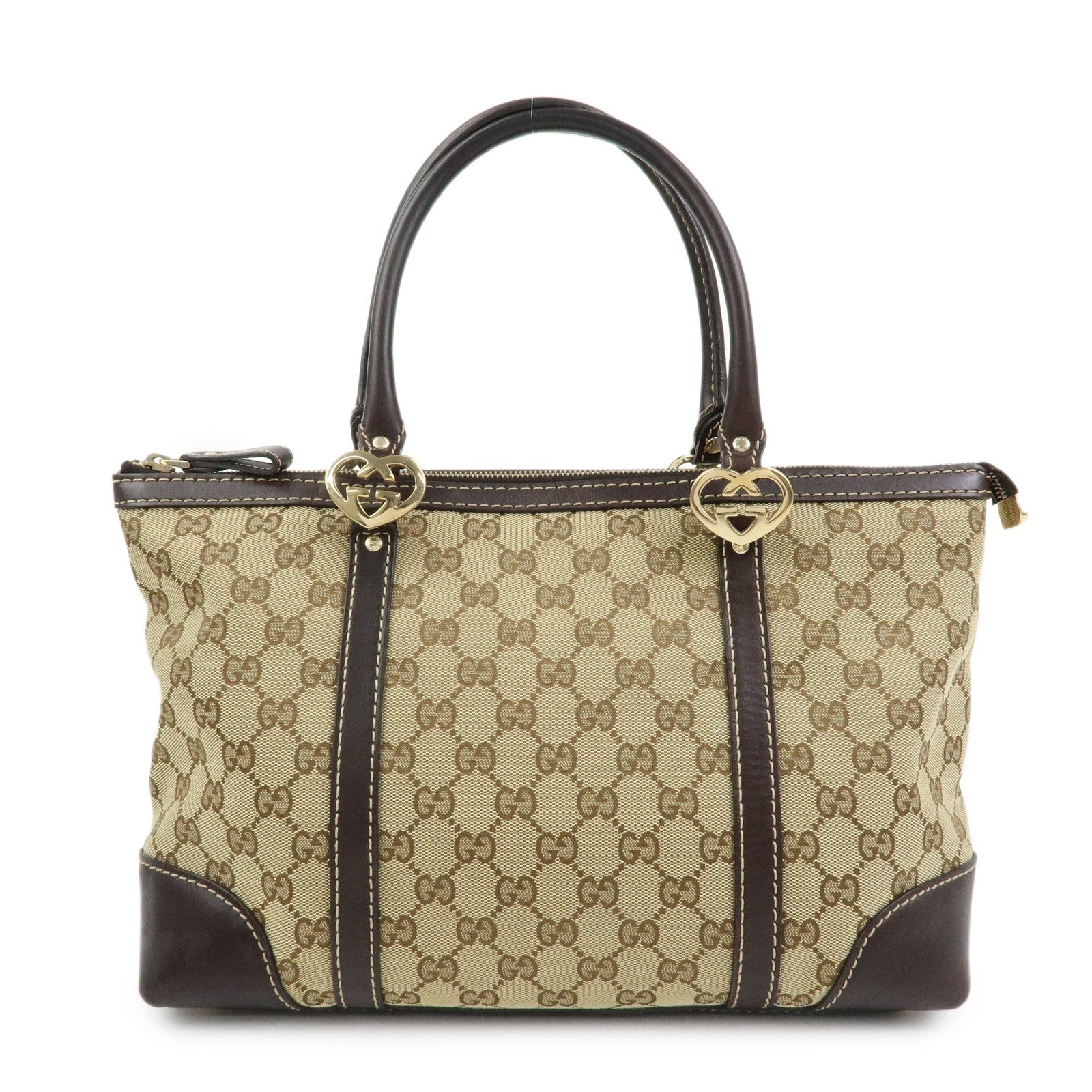 GUCCI Interlocking G Lovely Canvas Tote Bag Beige Brown 257069
