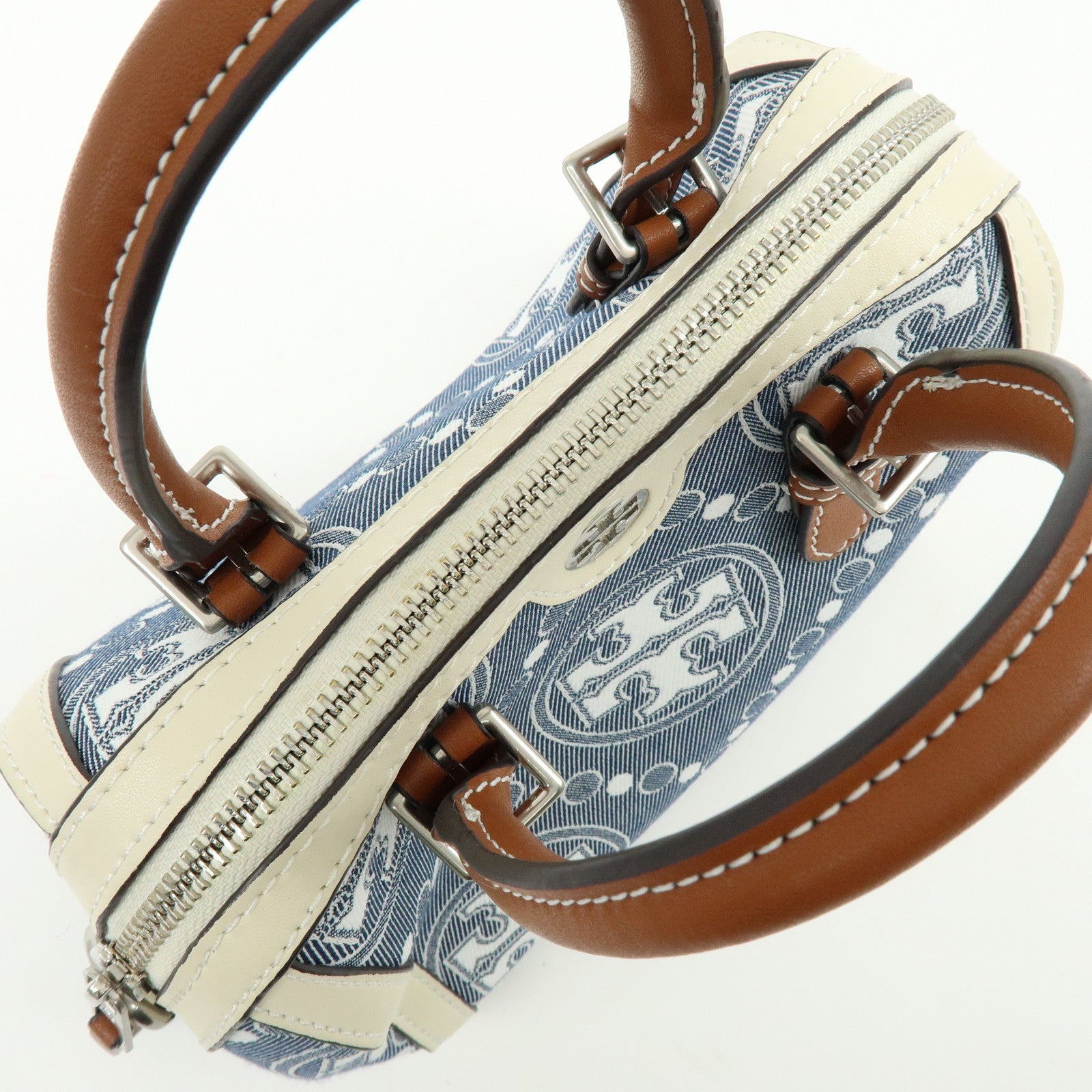 TORY BURCH T Monogram Canvas Leather 2Way Hand Shoulder Bag Blue