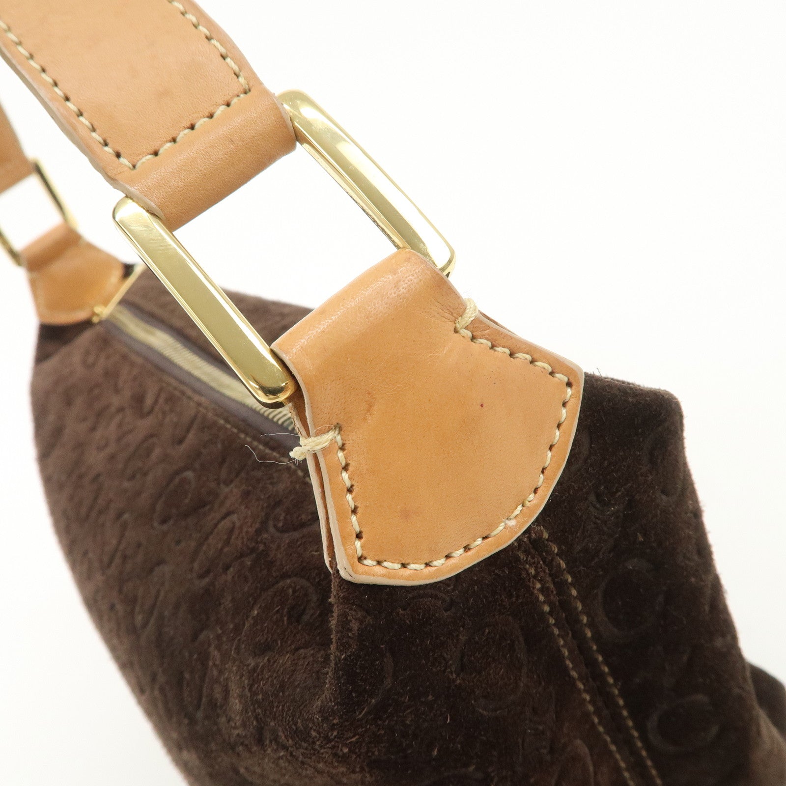 CELINE Macadam Leather Suede Shoulder Bag Hand Bag Brown