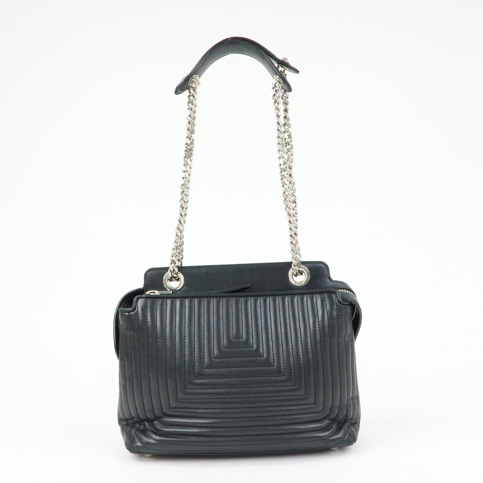 FENDI Dotcom Leather 2Way Bag Hand Bag Shoulder Bag Black 8BN299