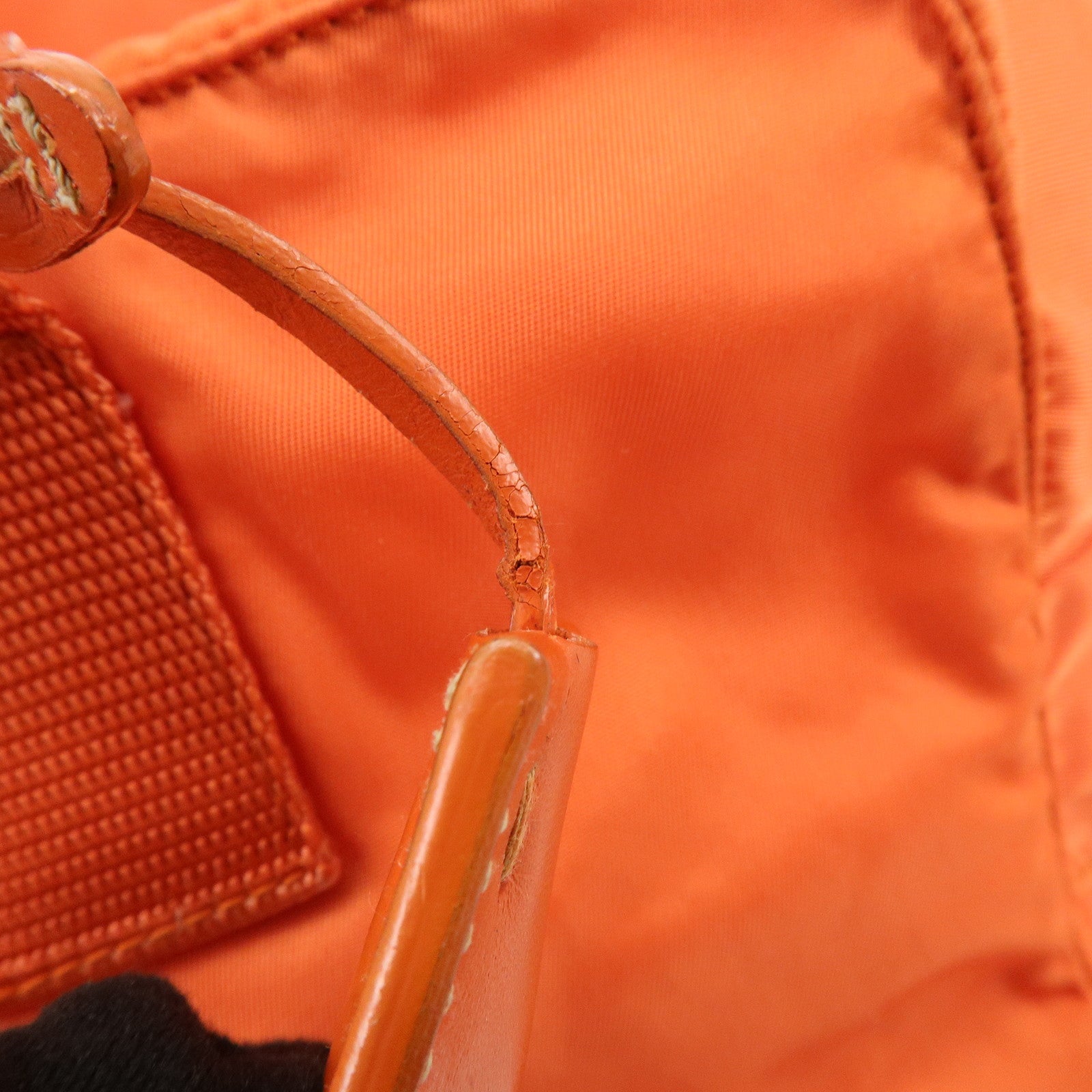 PRADA Triangle Logo Nylon Boston Bag Hand Bag Orange