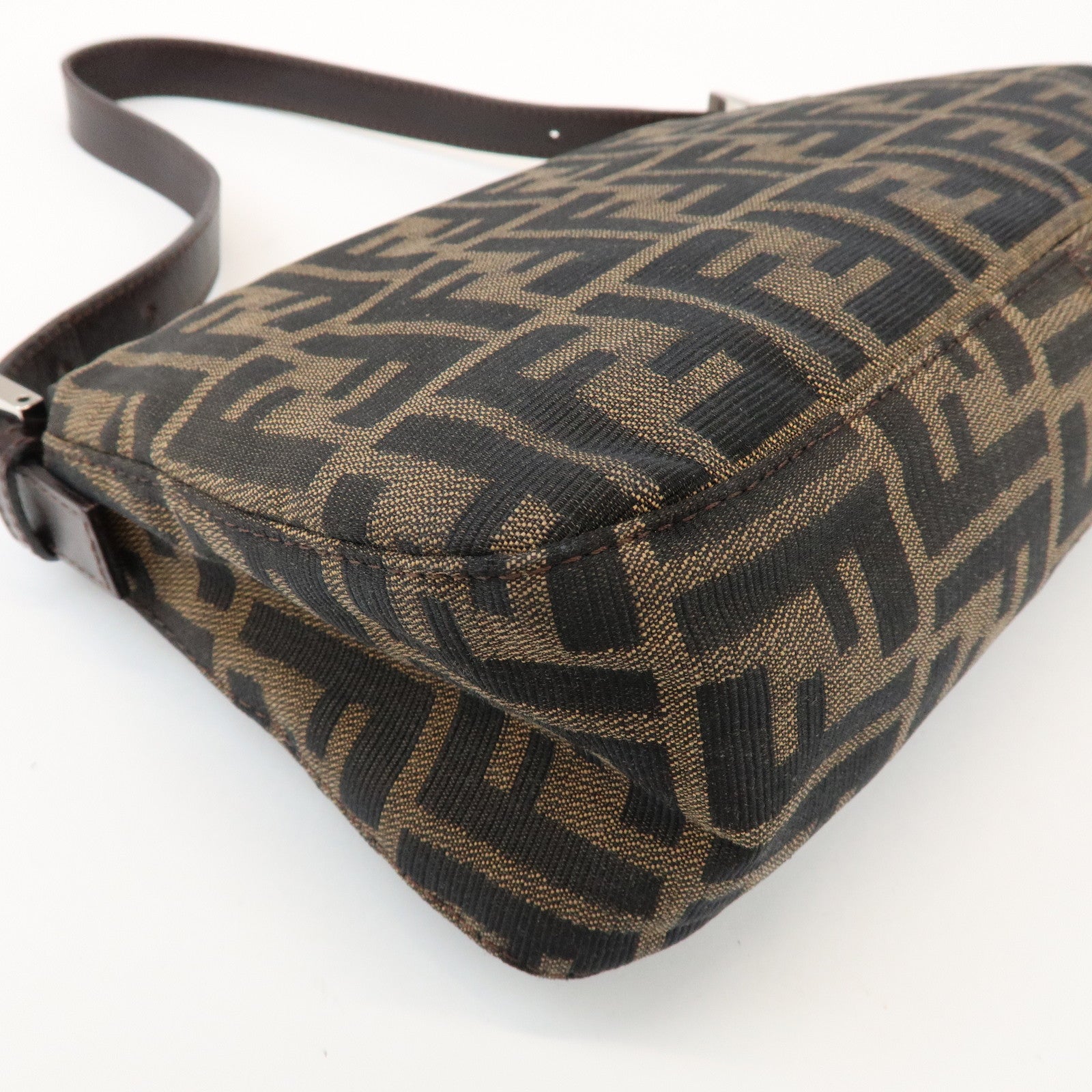 FENDI Zucca Canvas Leather Shoulder Bag Hand Bag Brown Black 26725