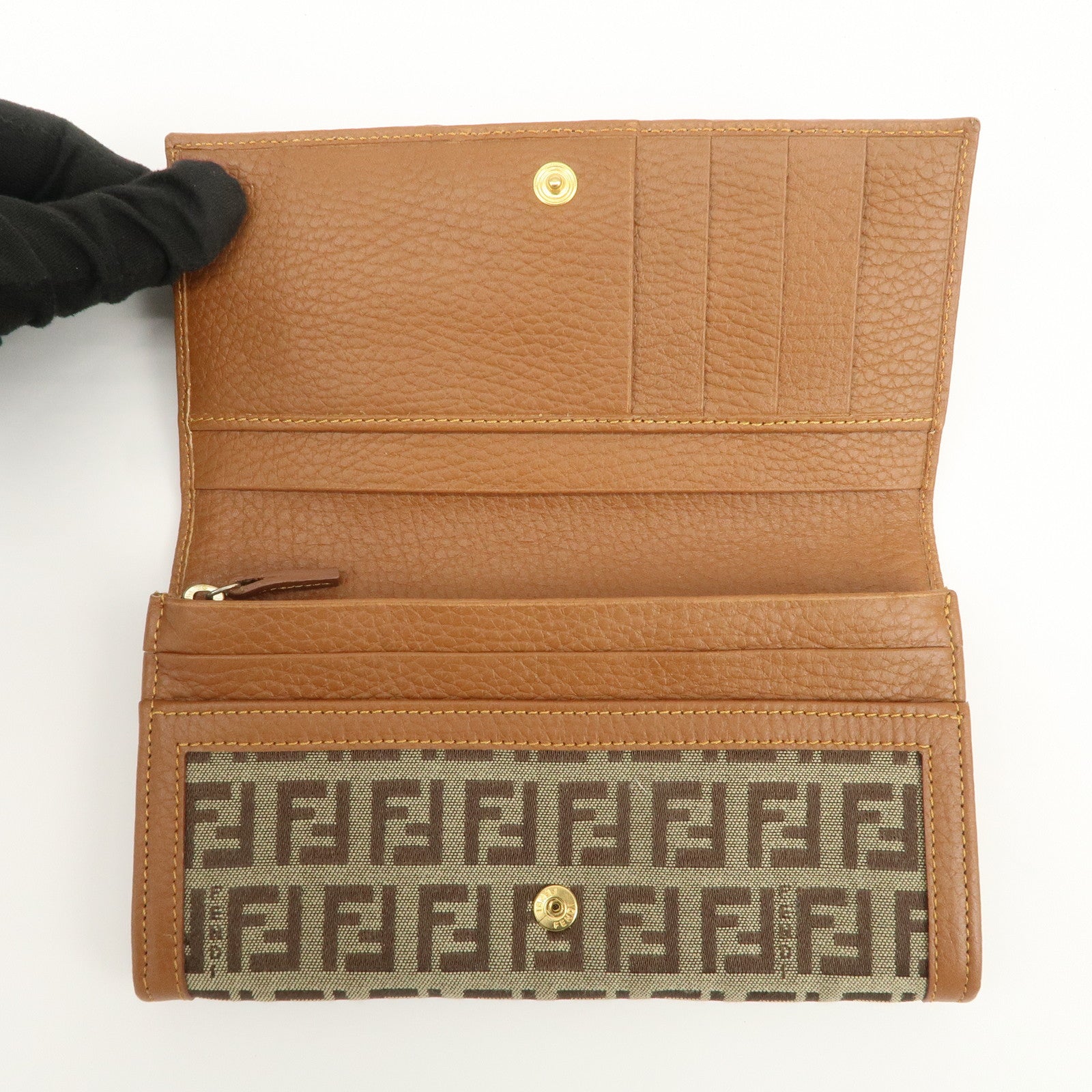 FENDI Zucchino Canvas Long Flap Wallet Camel 8M0179