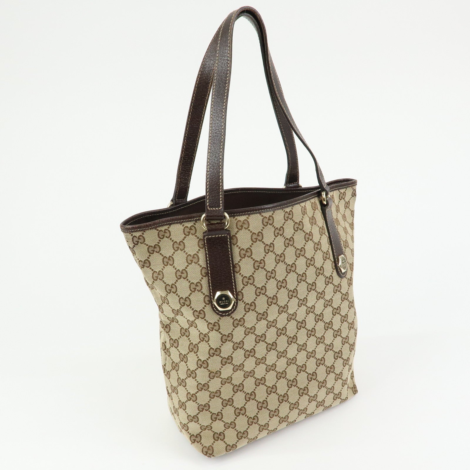 GUCCI GG Canvas Leather Tote Bag Shoulder Bag Beige Brown 153009