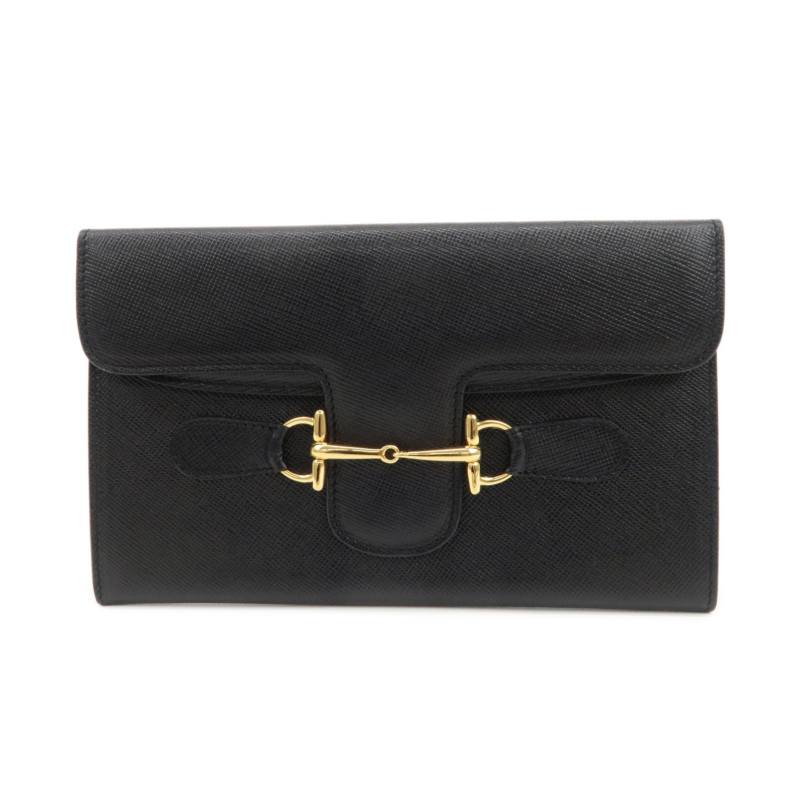 GUCCI Horsebit Leather Long Wallet Black Gold 030.001.0793
