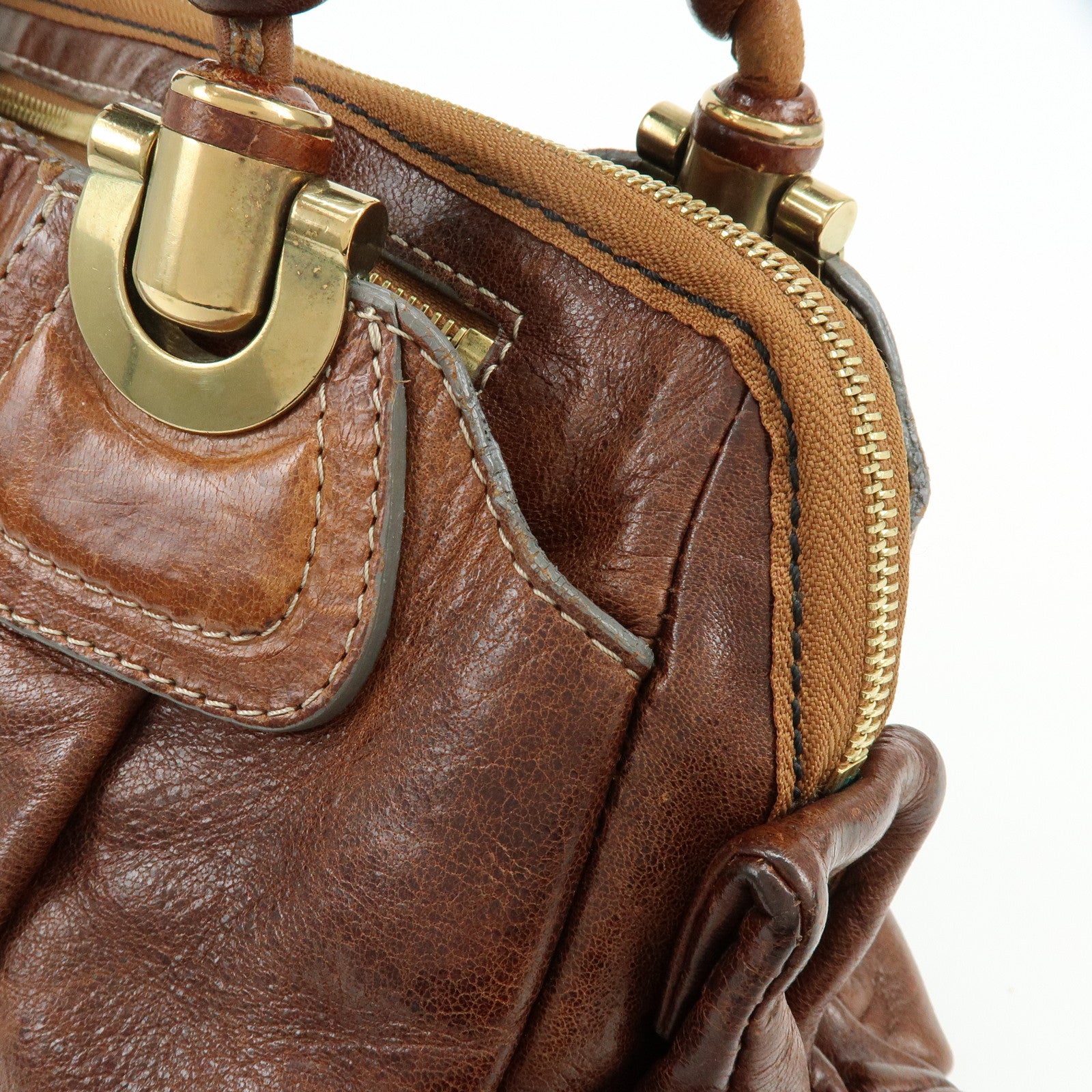Chloe Eloise Leather Hand Bag Shoulder Bag Braided Handle Brown