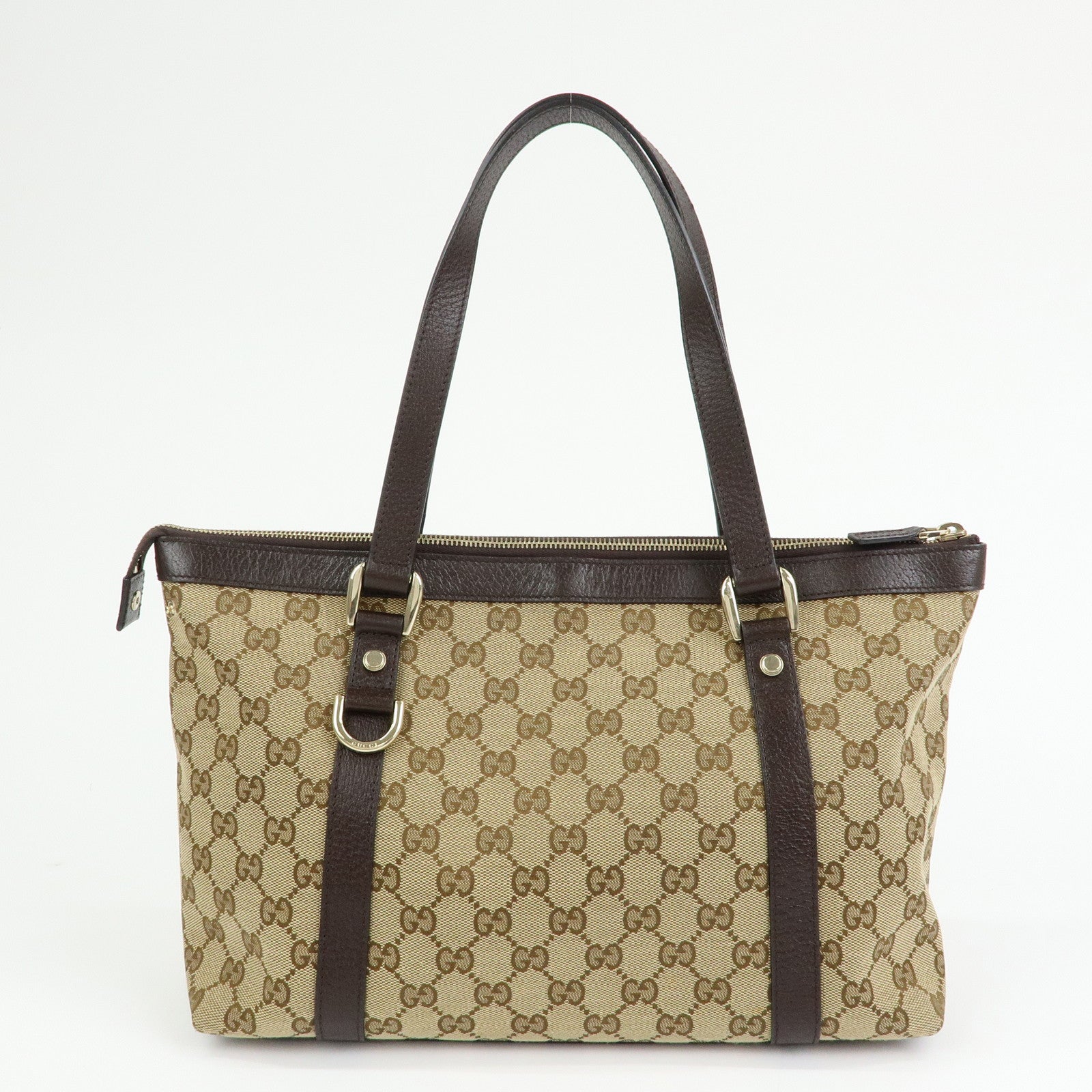 GUCCI Abbey GG Canvas Leather Tote Bag Hand Bag Beige Brown 141470