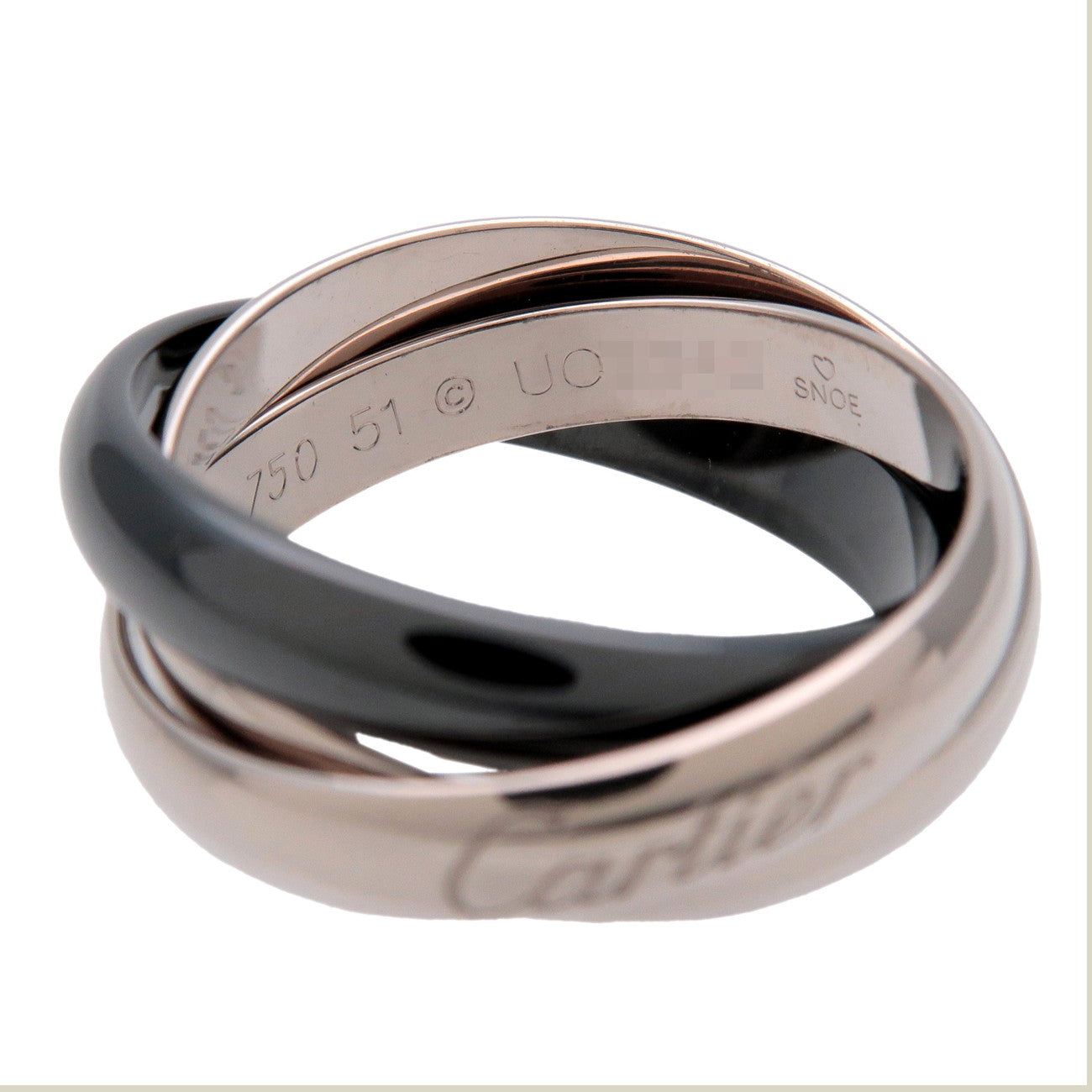 Cartier Trinity Ring MM #51 750WG BlackCeramic White Gold Black US6
