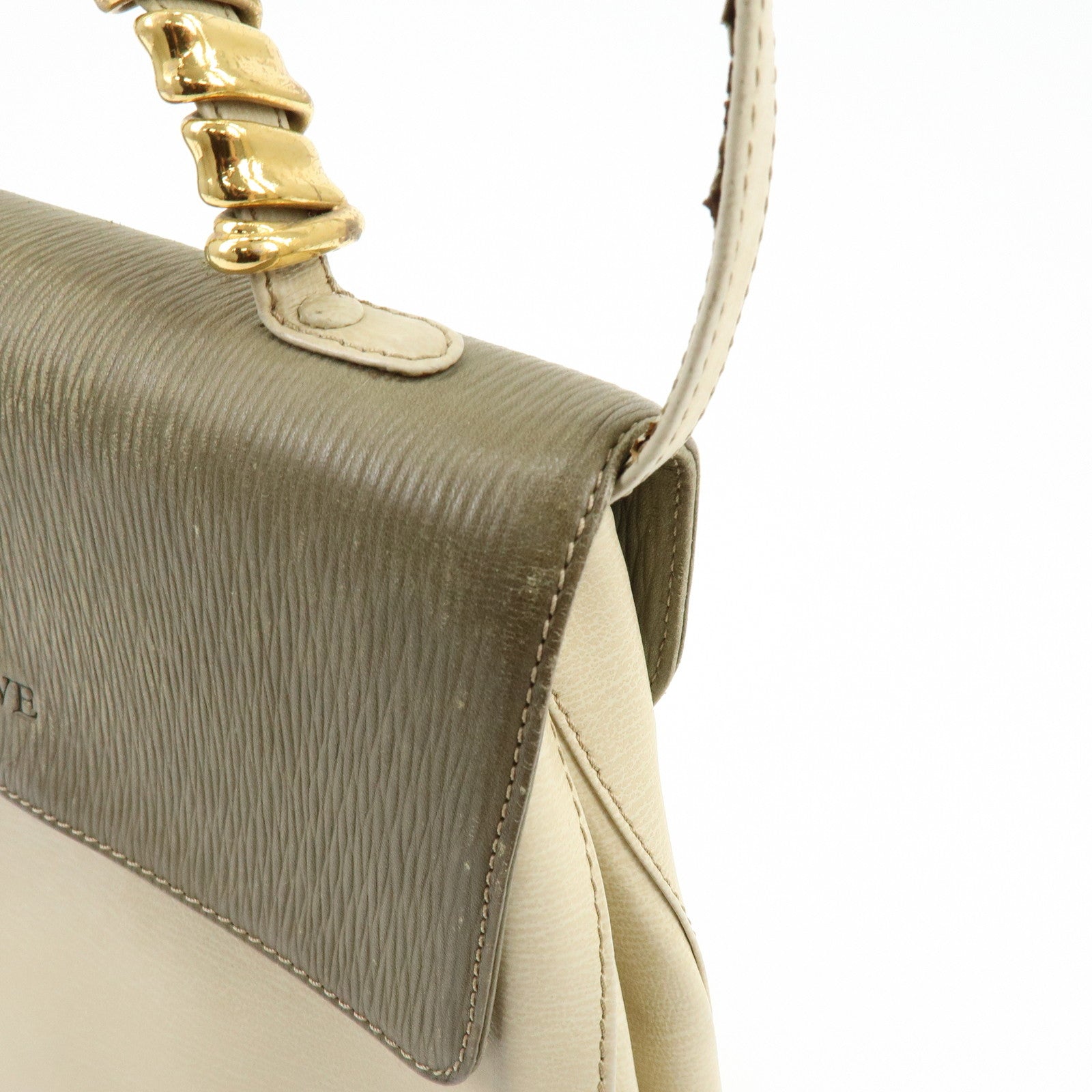 LOEWE Velazquez Leather Suede 2Way Bag Hand Bag Shoulder Bag Ivory