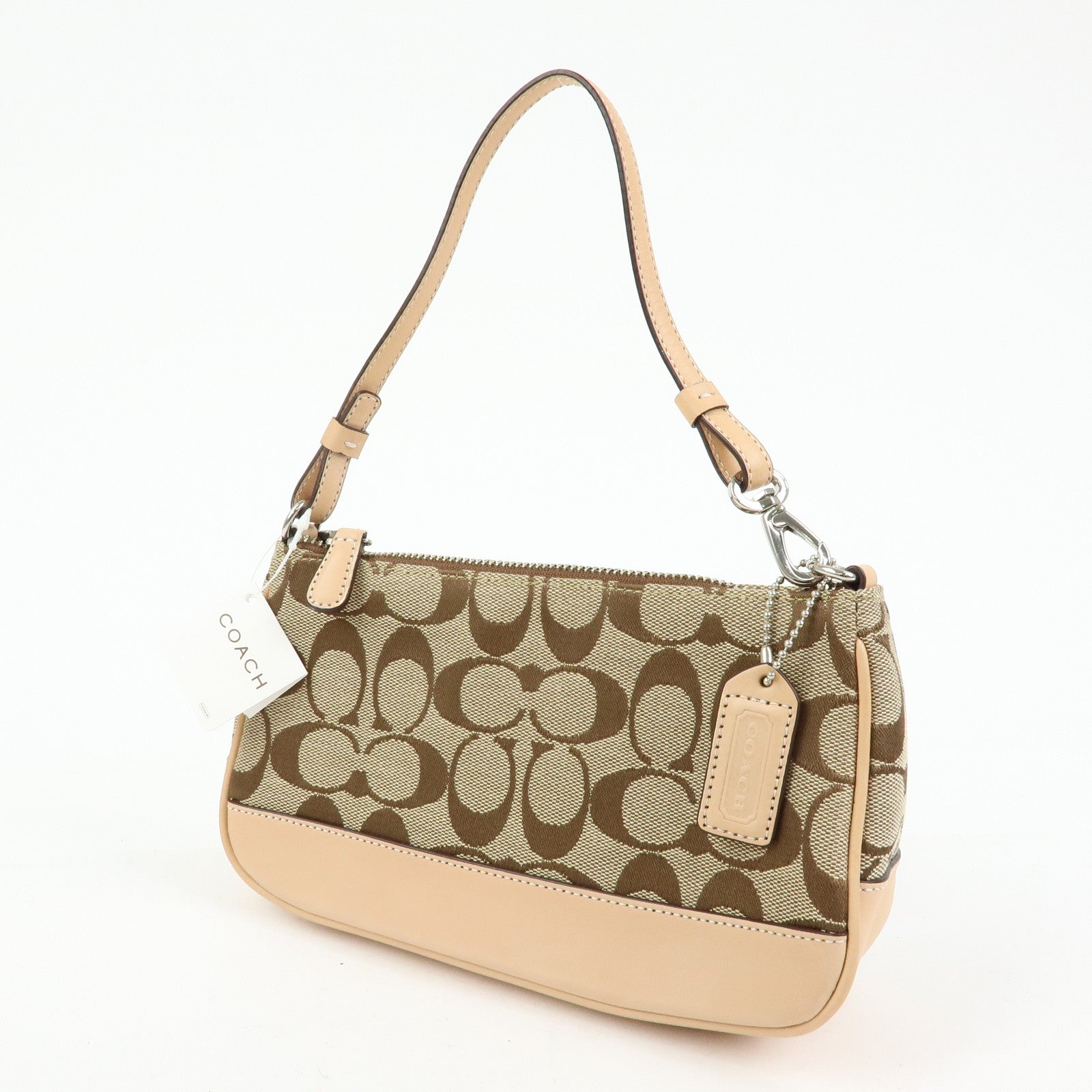 COACH Signature Canvas Leather Mini Hand Bag Brown Beige