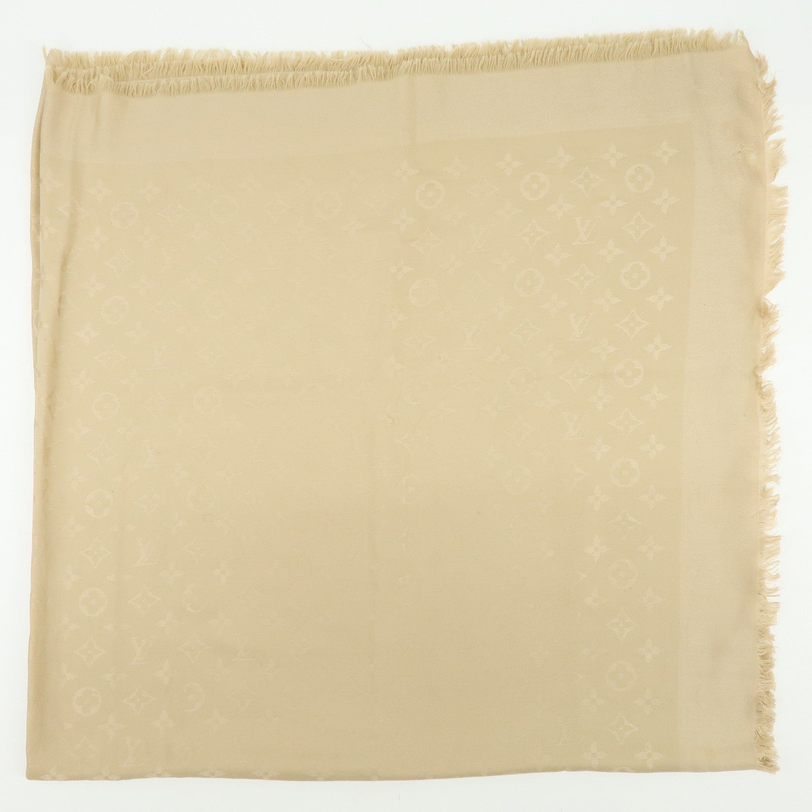 Louis Vuitton Monogram Silk Wool Scarf Shawl Beige