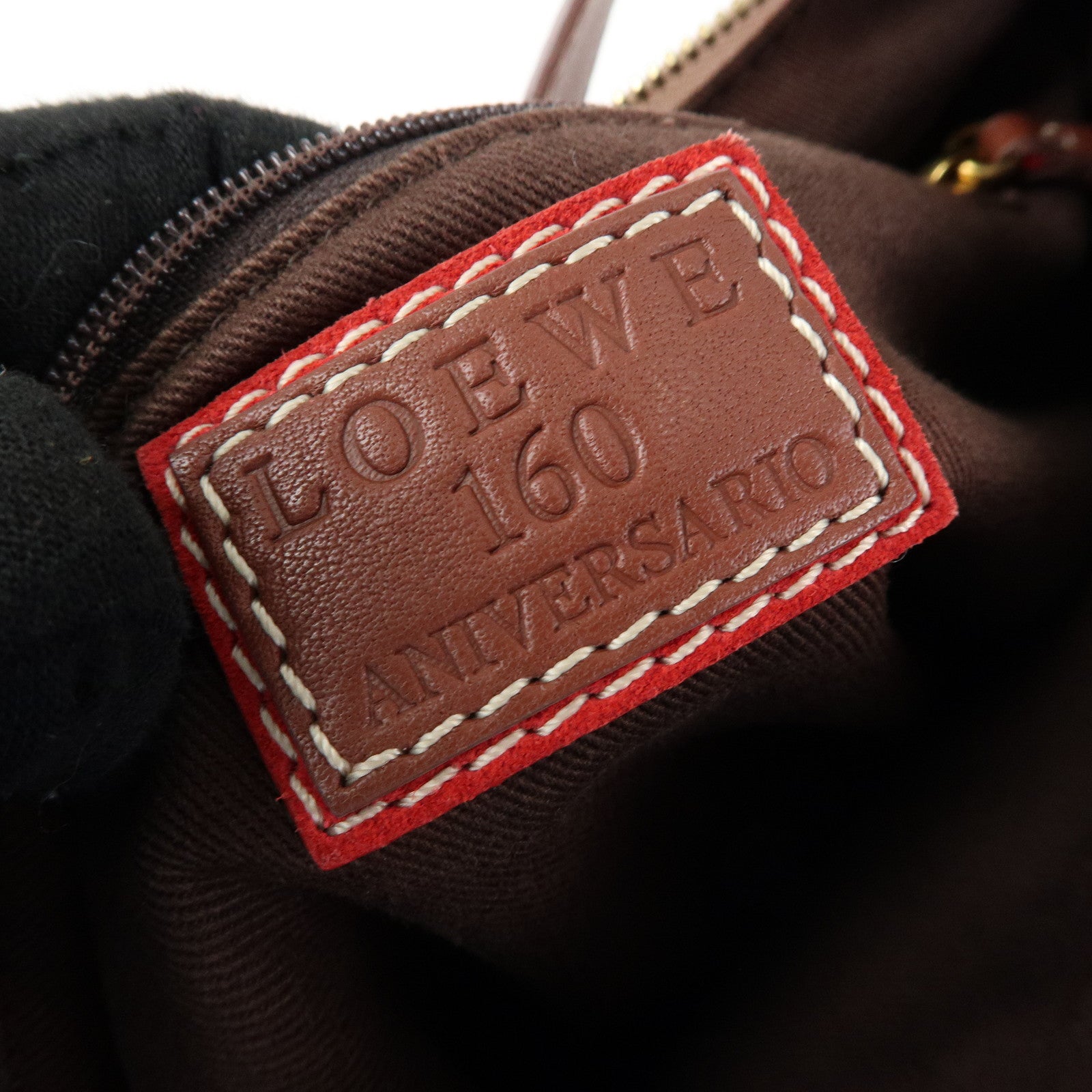 LOEWE Canvas Leather Suede Shoulder Bag Hand Bag Beige Red