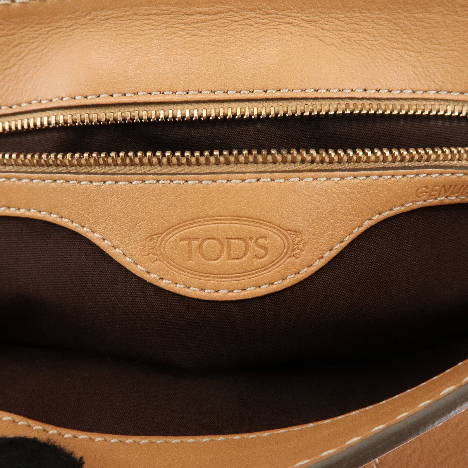 TOD'S Leather Hand Bag Shoulder Bag Circle Lock Light Brown