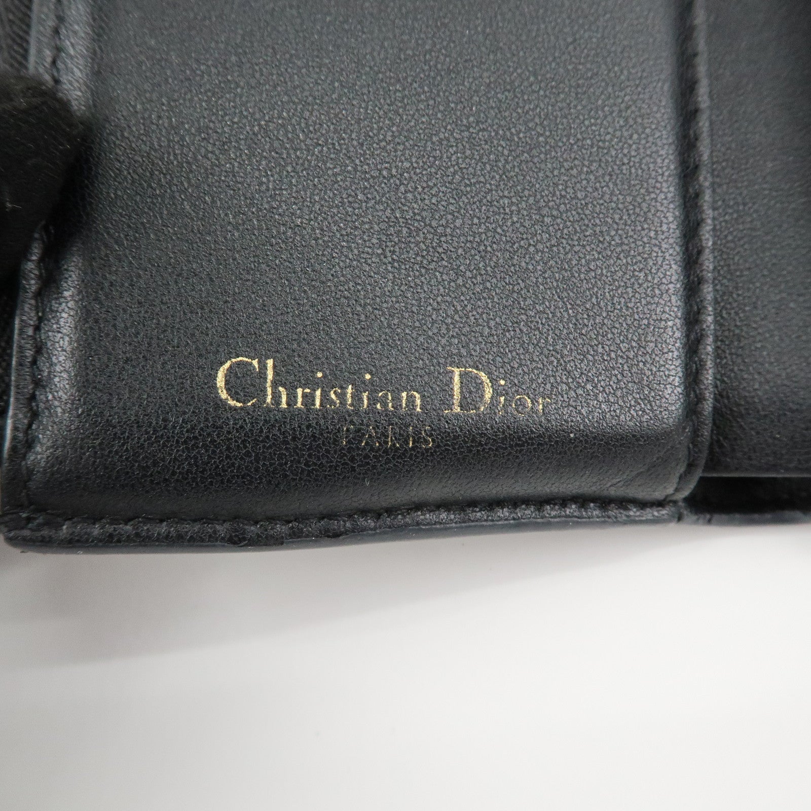 Christian Dior Saddle Leather Compact Wallet Black Gold Hardware Used