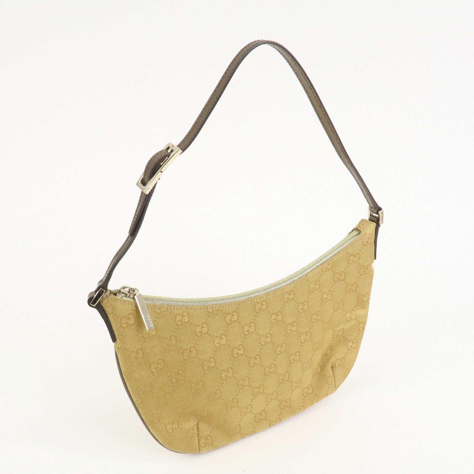 GUCCI GG Canvas Leather Shoulder Bag Hand Bag Gold 005・0813