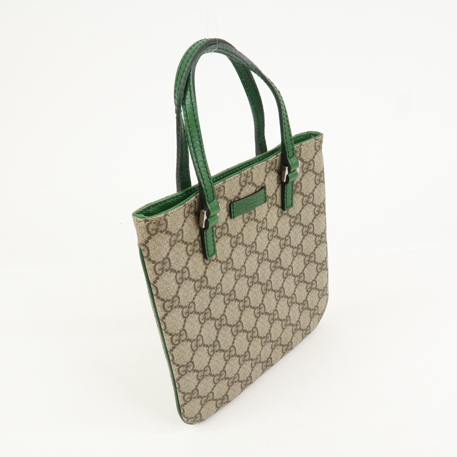 GUCCI GG Supreme Leather Hand Bag Tote Bag Beige Green 114600